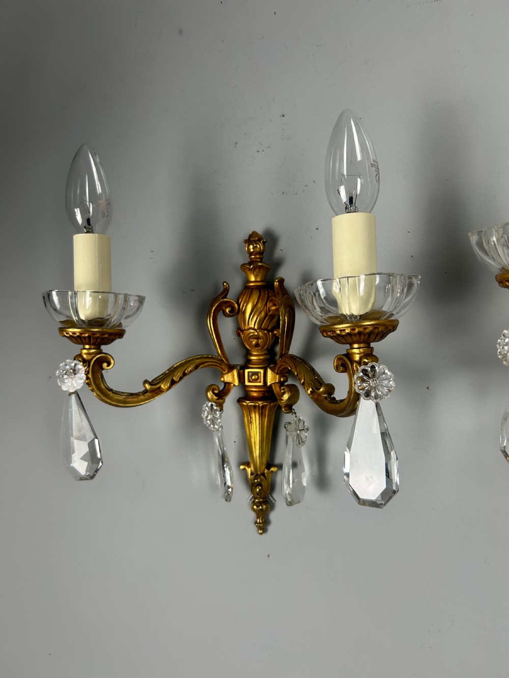 Pair Of French Gilded Crystal Antique Wall Lights View II