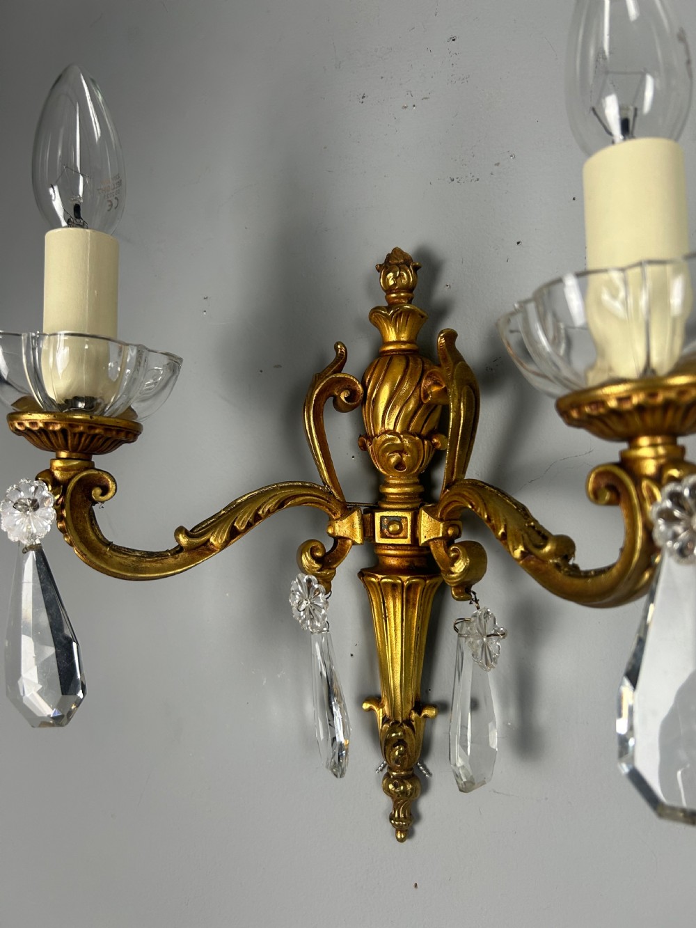 Pair Of French Gilded Crystal Antique Wall Lights View III