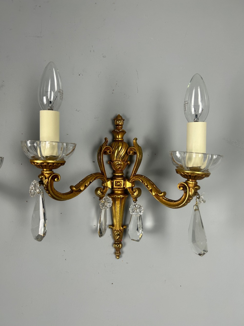 Pair Of French Gilded Crystal Antique Wall Lights View V