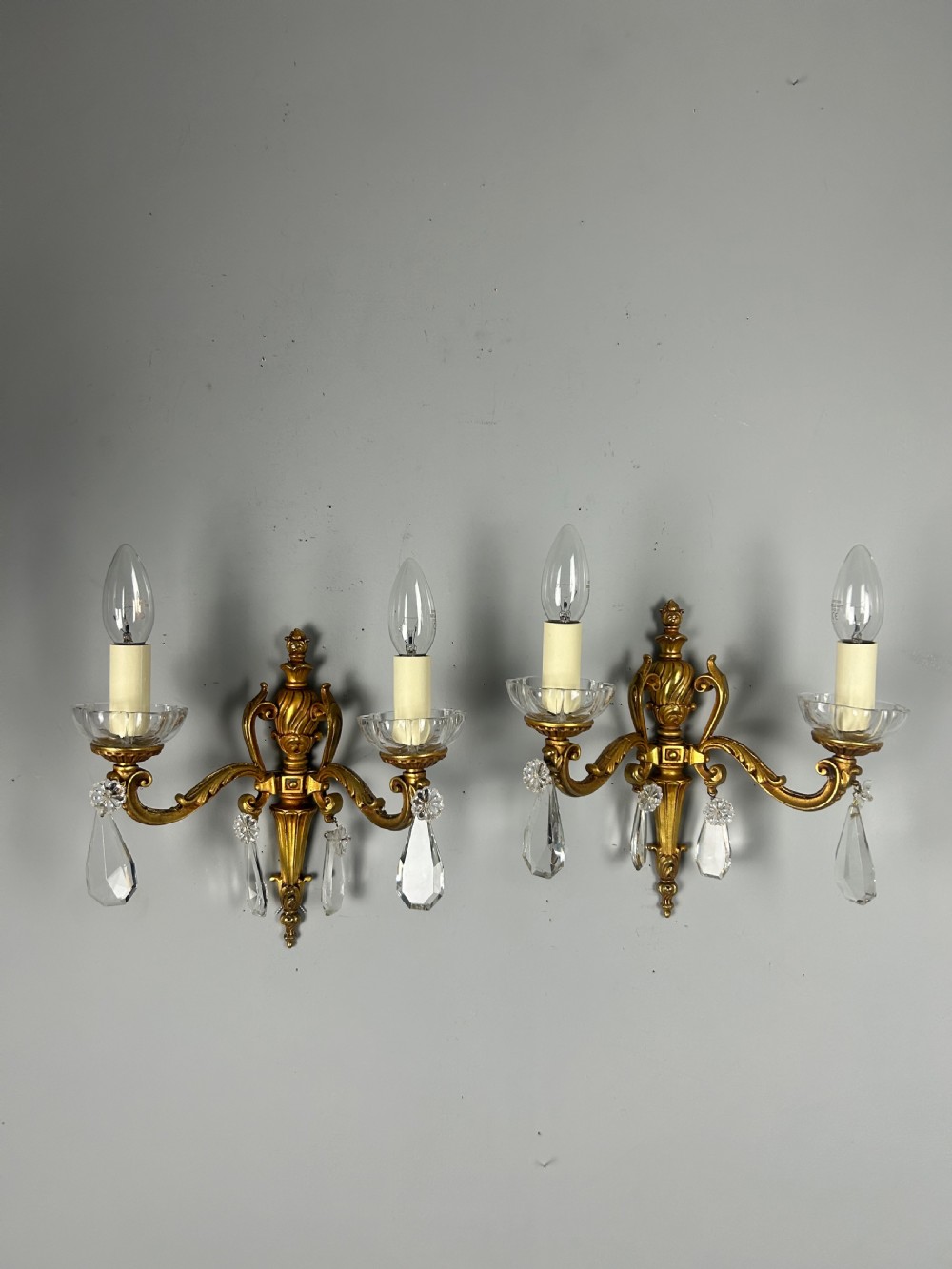 Pair Of French Gilded Crystal Antique Wall Lights View VI