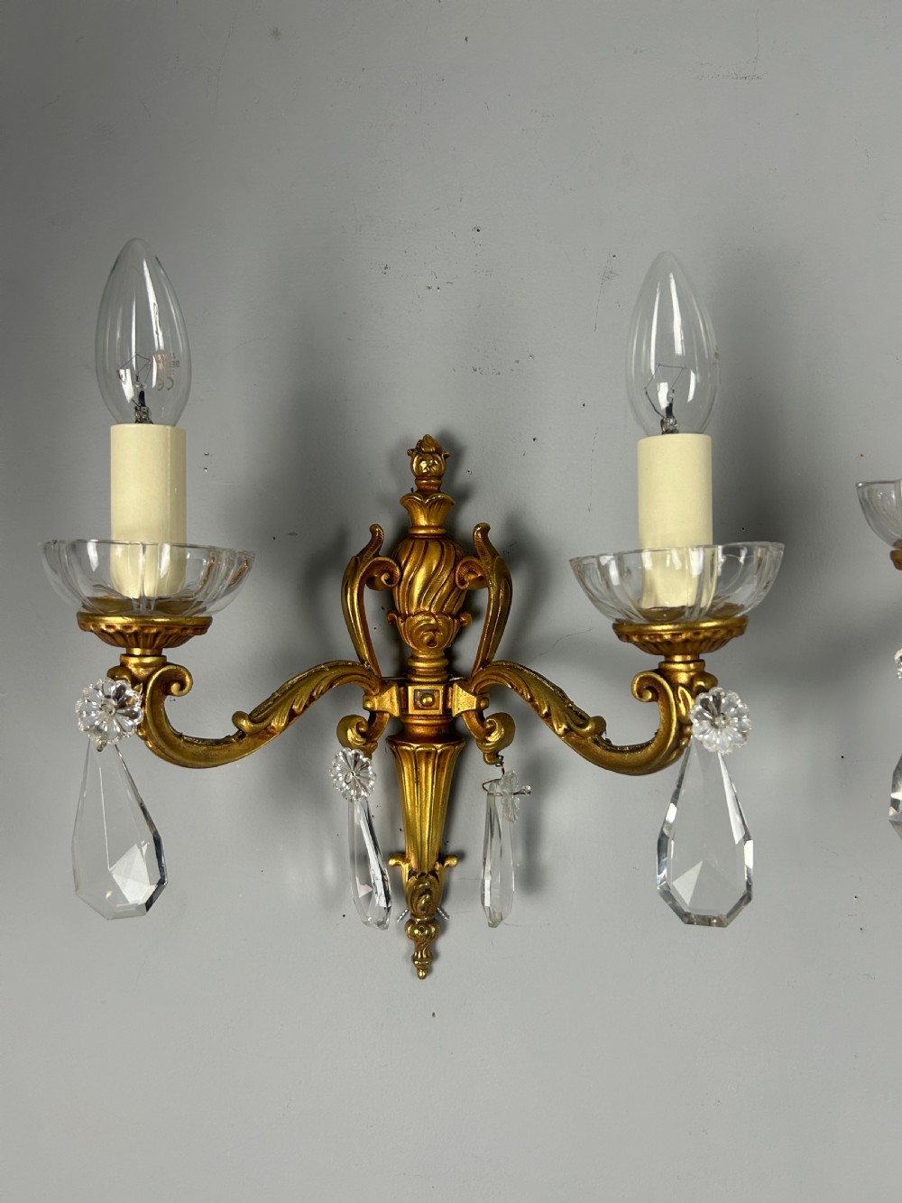 Pair Of French Gilded Crystal Antique Wall Lights View VIII