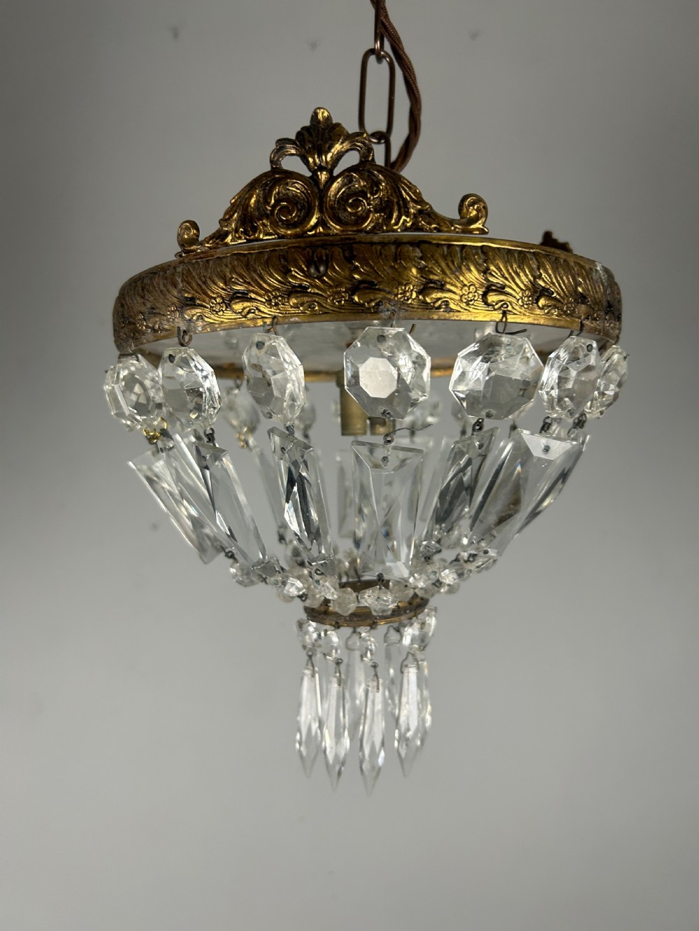 French Antique Crystal Ceiling Light, Chandelier, Rewired