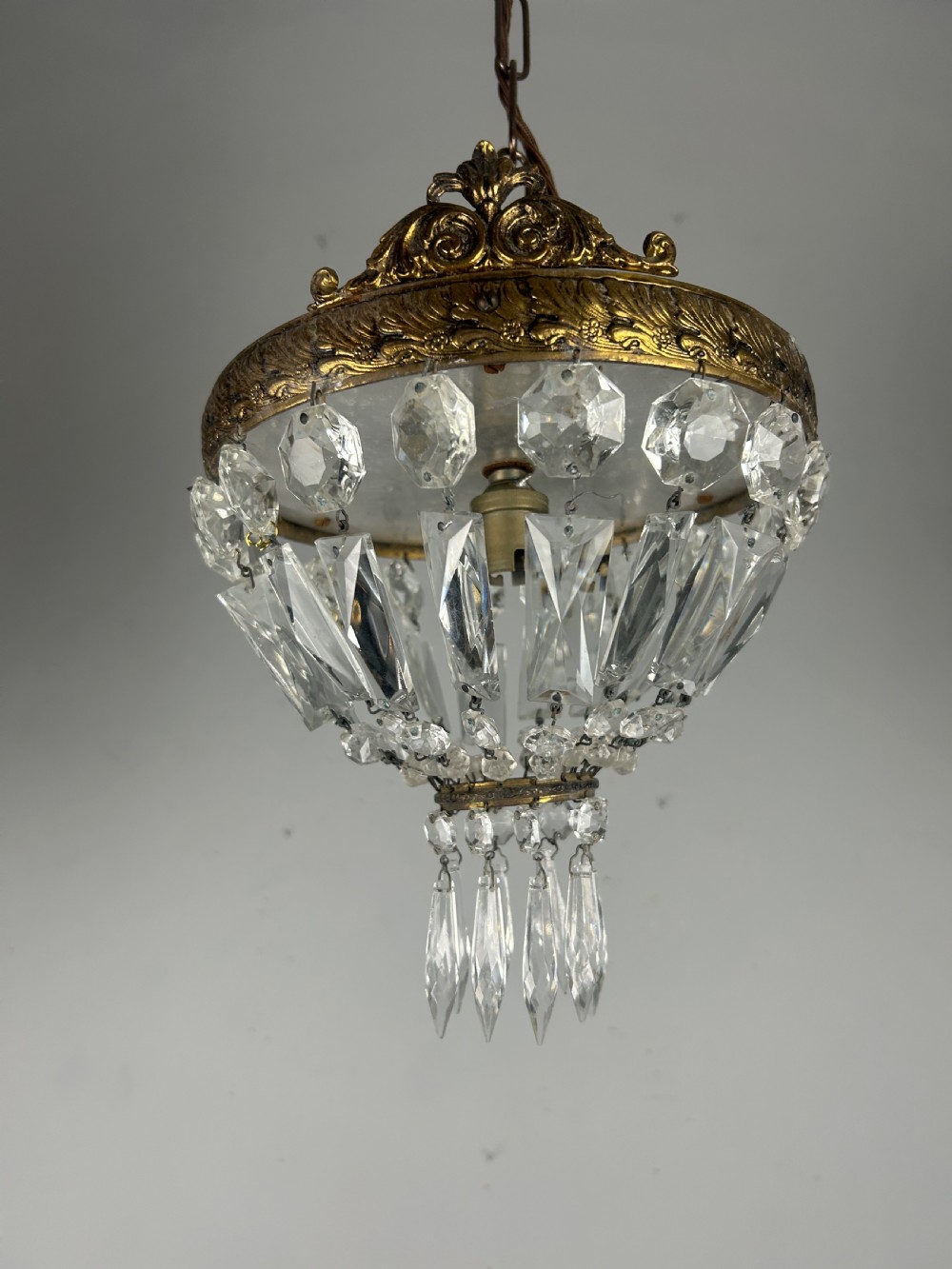 French Antique Crystal Ceiling Light, Chandelier, Rewired View IV