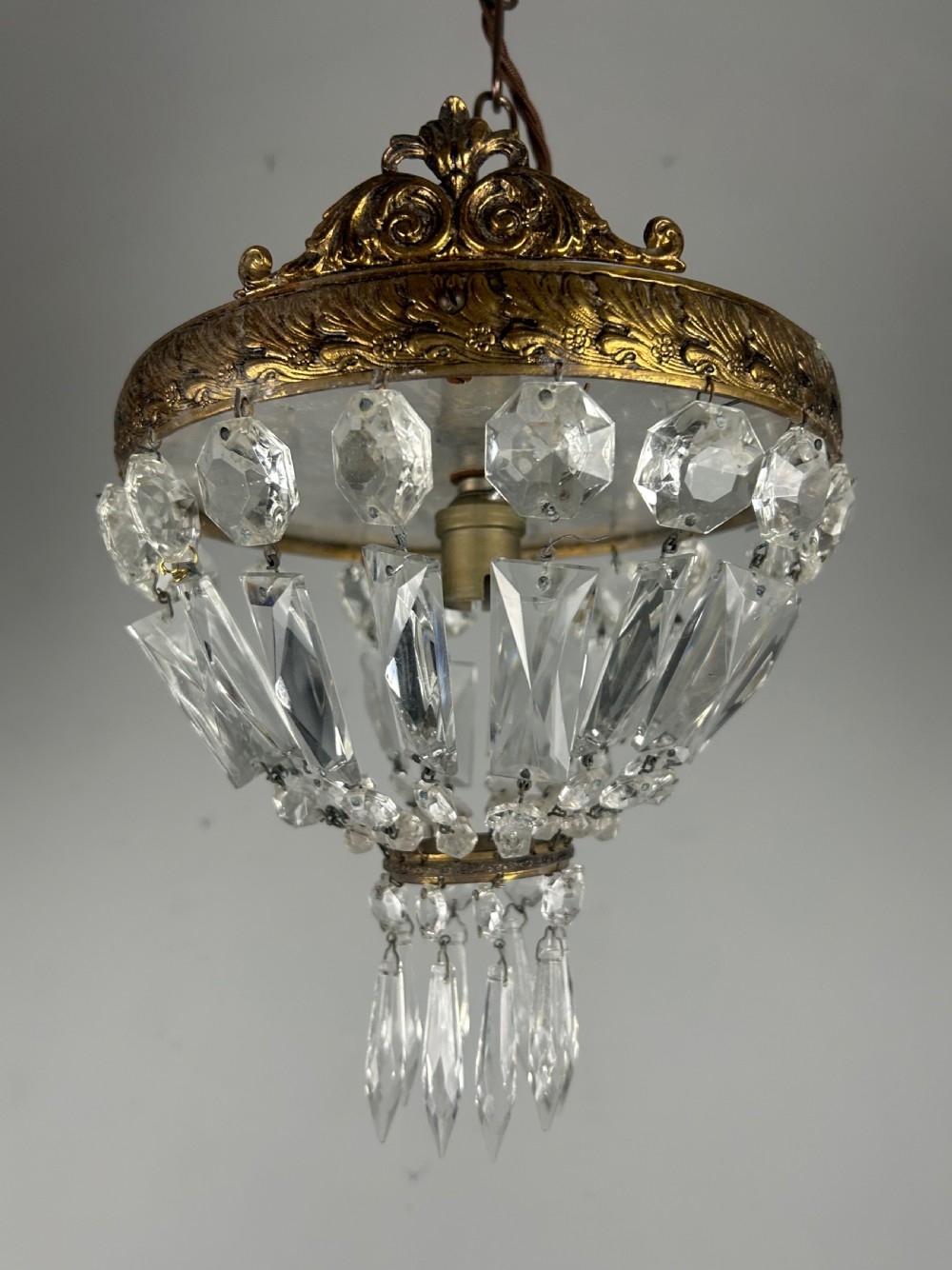 French Antique Crystal Ceiling Light, Chandelier, Rewired View V