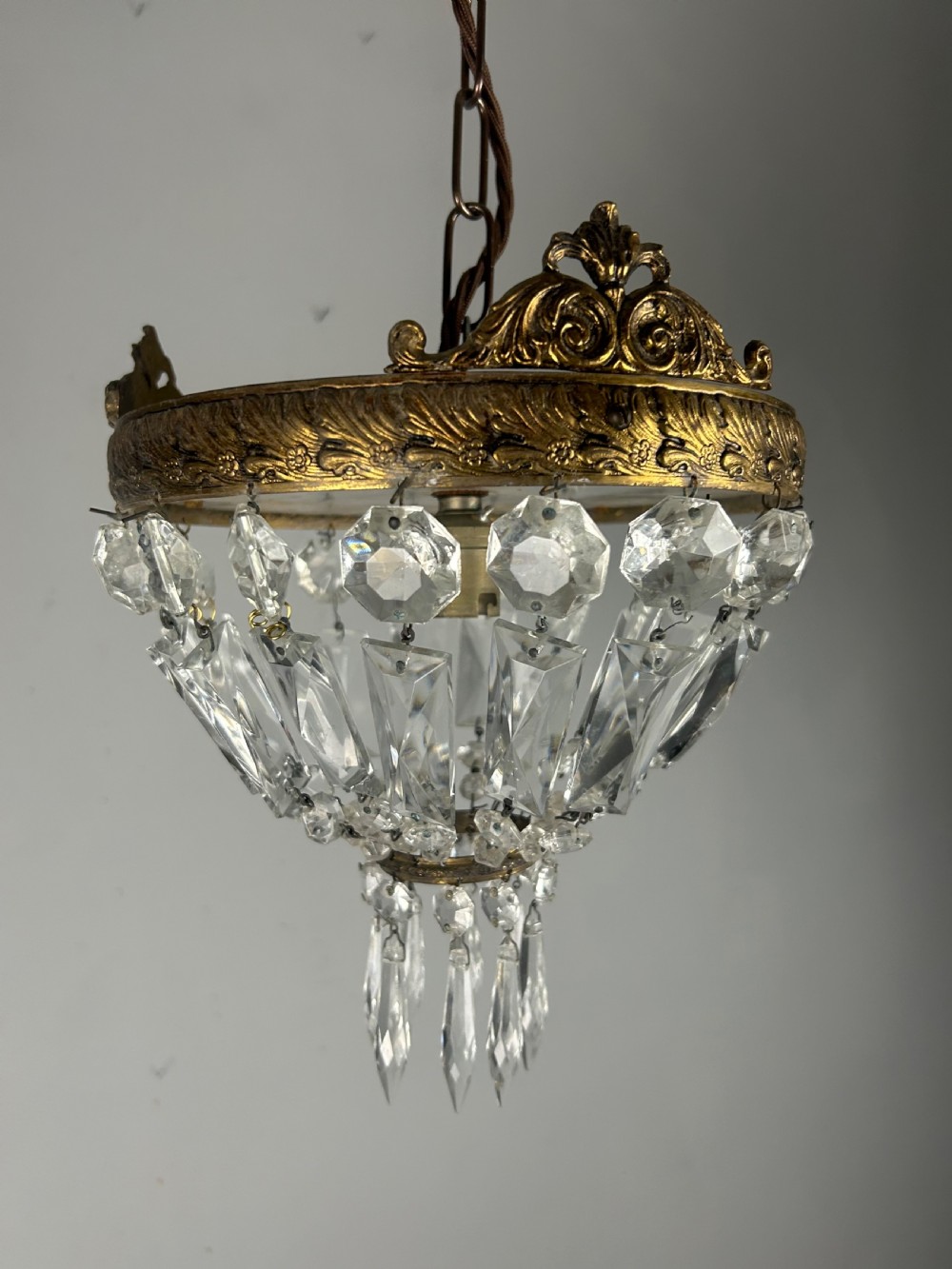 French Antique Crystal Ceiling Light, Chandelier, Rewired View VI