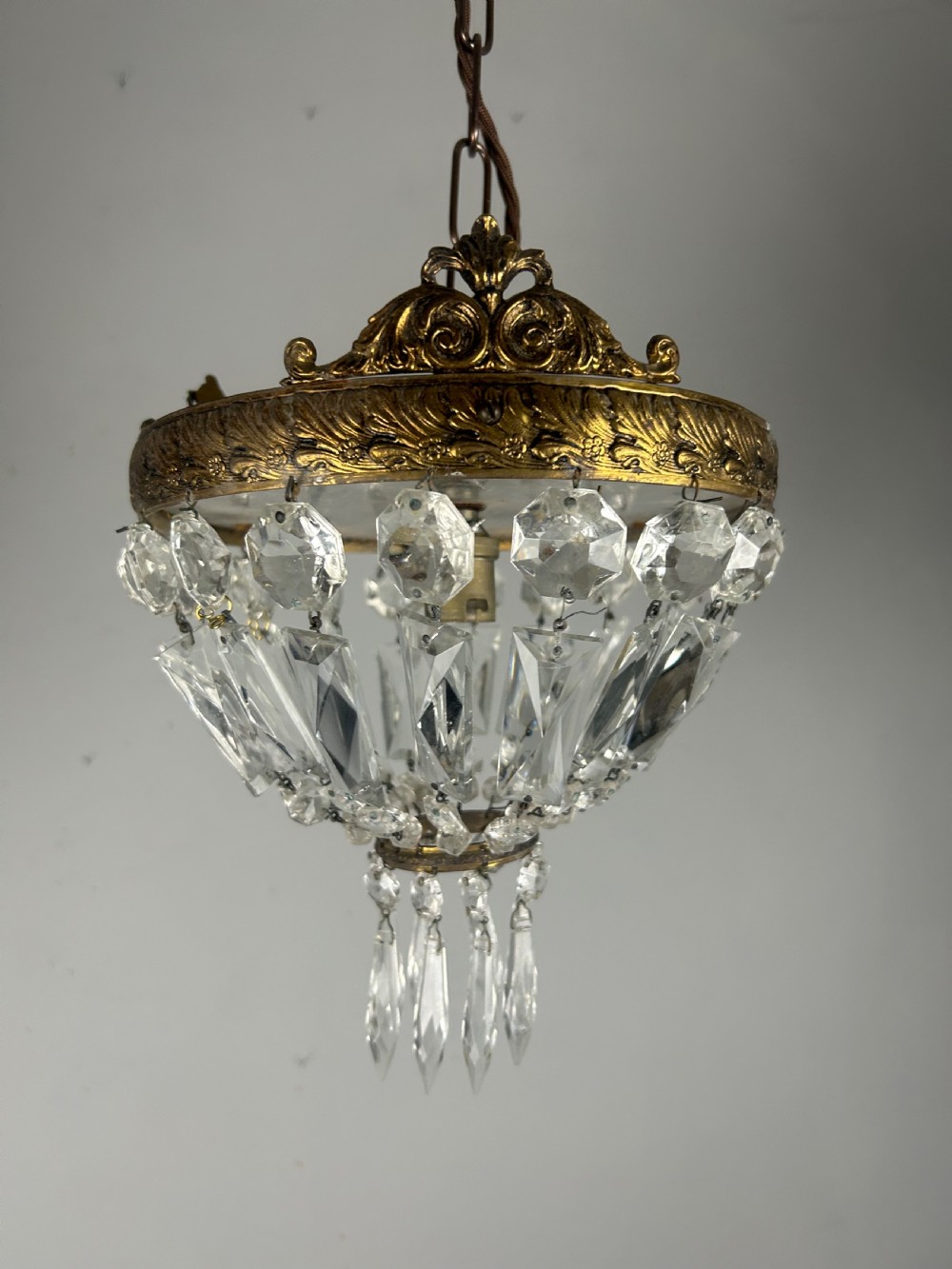 French Antique Crystal Ceiling Light, Chandelier, Rewired View VII
