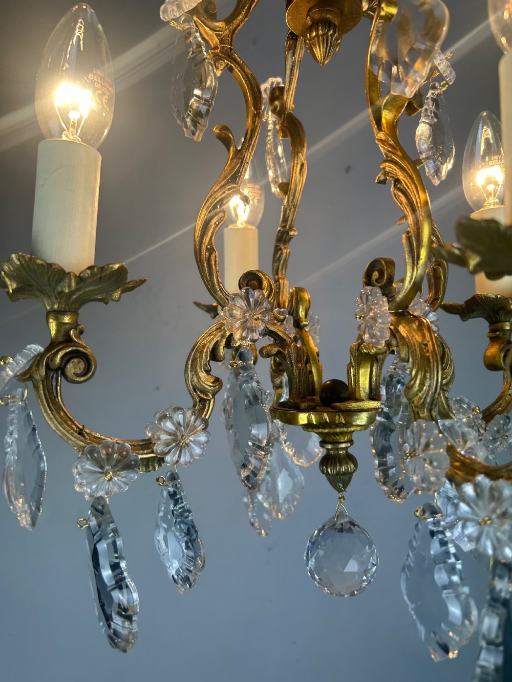 Small French Gilt Brass 4 Light Birdcage Chandelier View IV