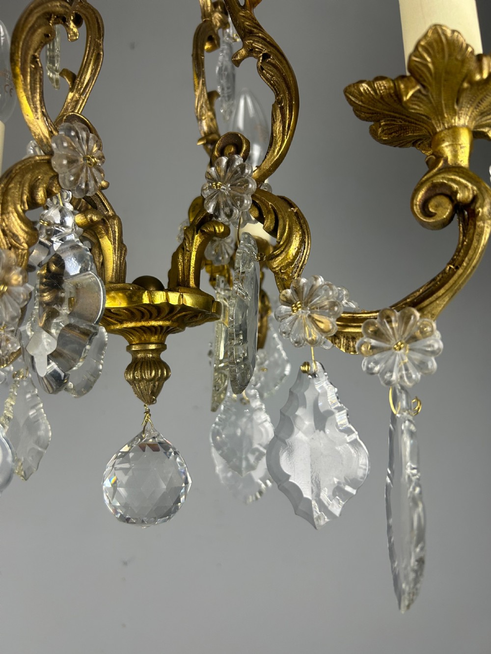 Small French Gilt Brass 4 Light Birdcage Chandelier View VIII