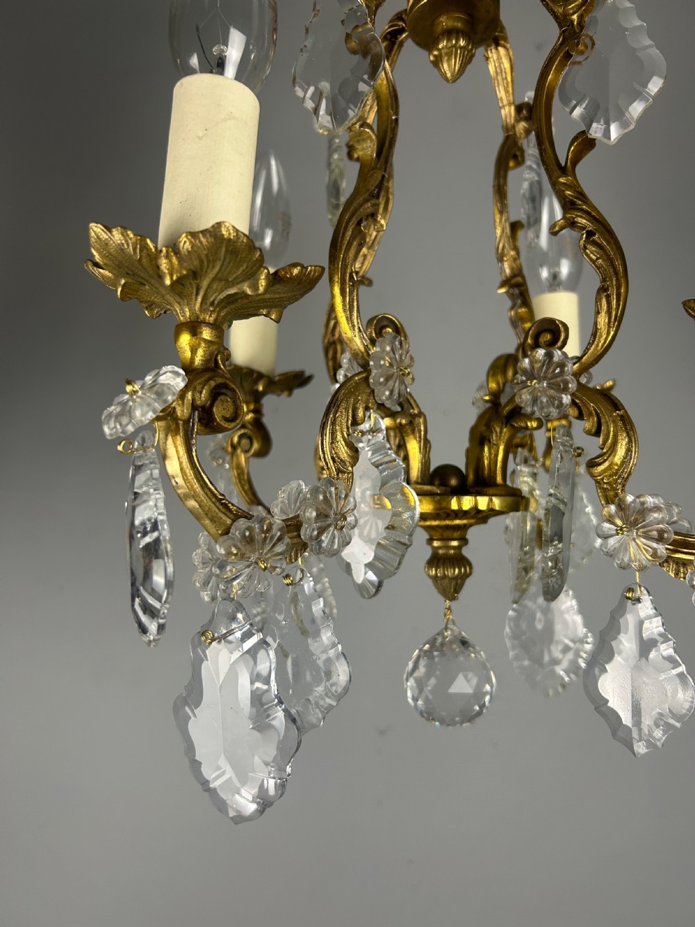 Small French Gilt Brass 4 Light Birdcage Chandelier View XIII