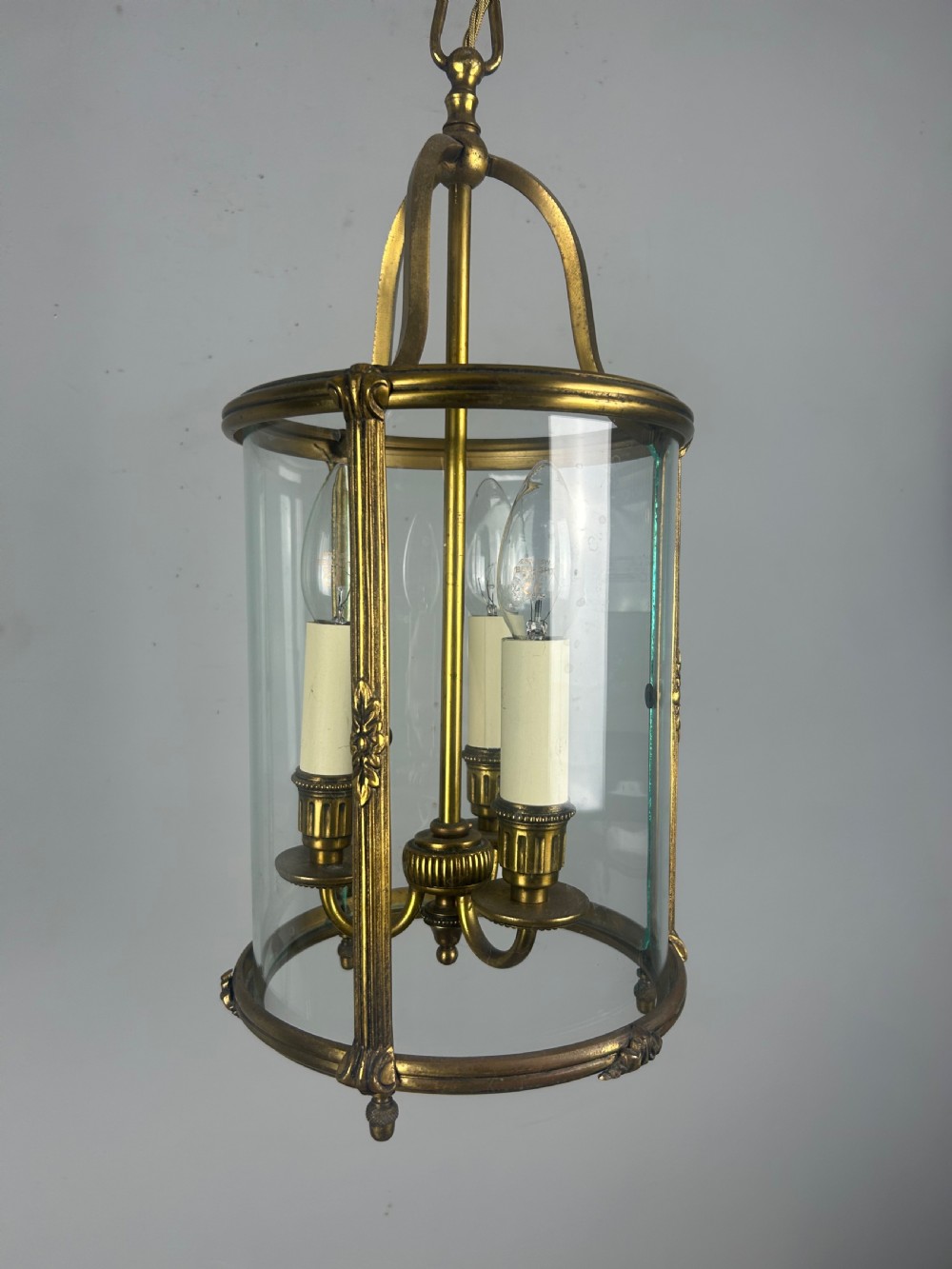 French Gilded Triple Light Antique Lantern View V