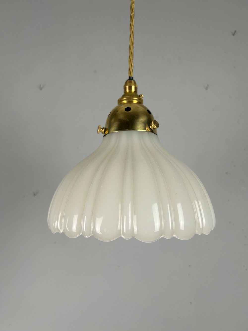 Edwardian Moonstone Glass Shade Pendant Ceiling Light 