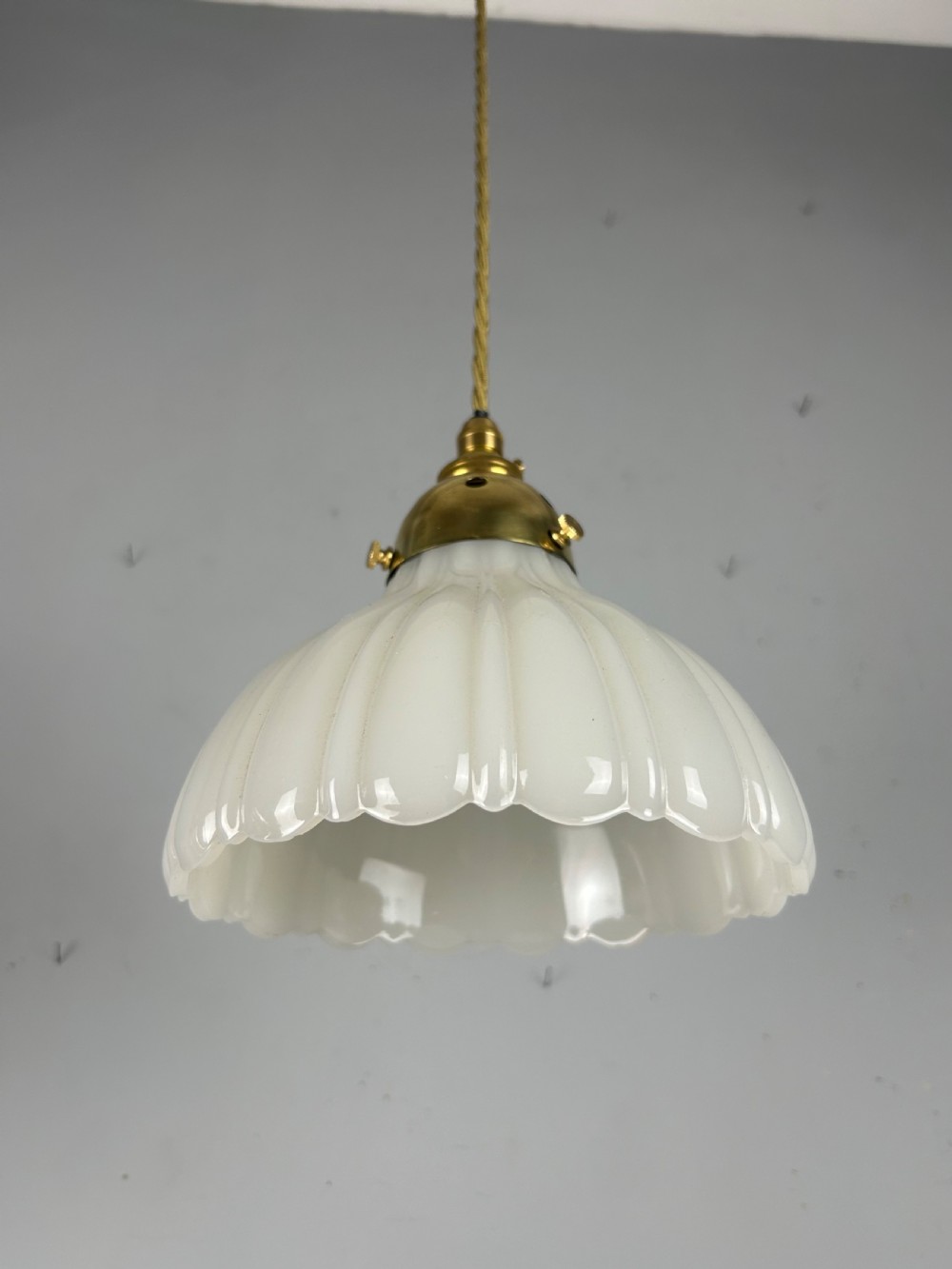 Edwardian Moonstone Glass Shade Pendant Ceiling Light  View II