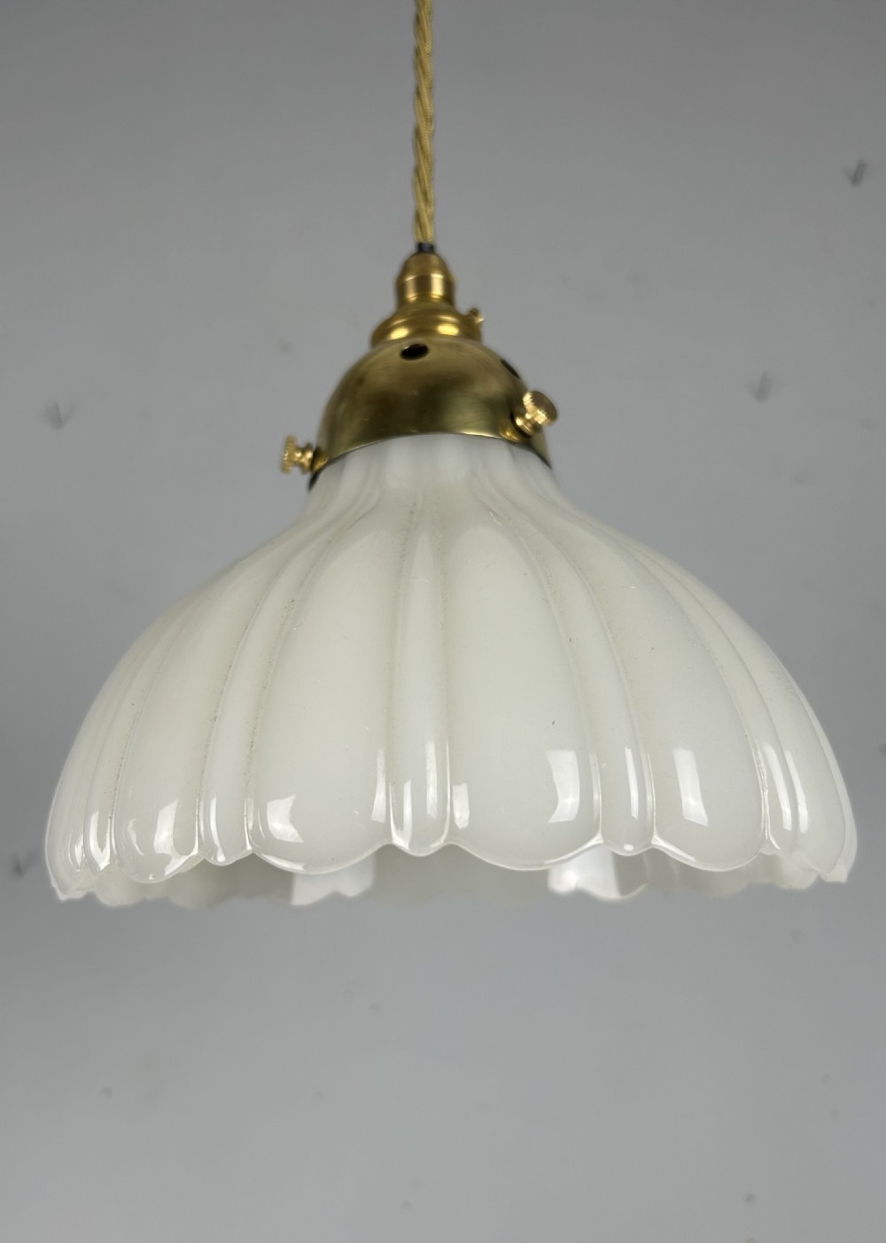 Edwardian Moonstone Glass Shade Pendant Ceiling Light  View III