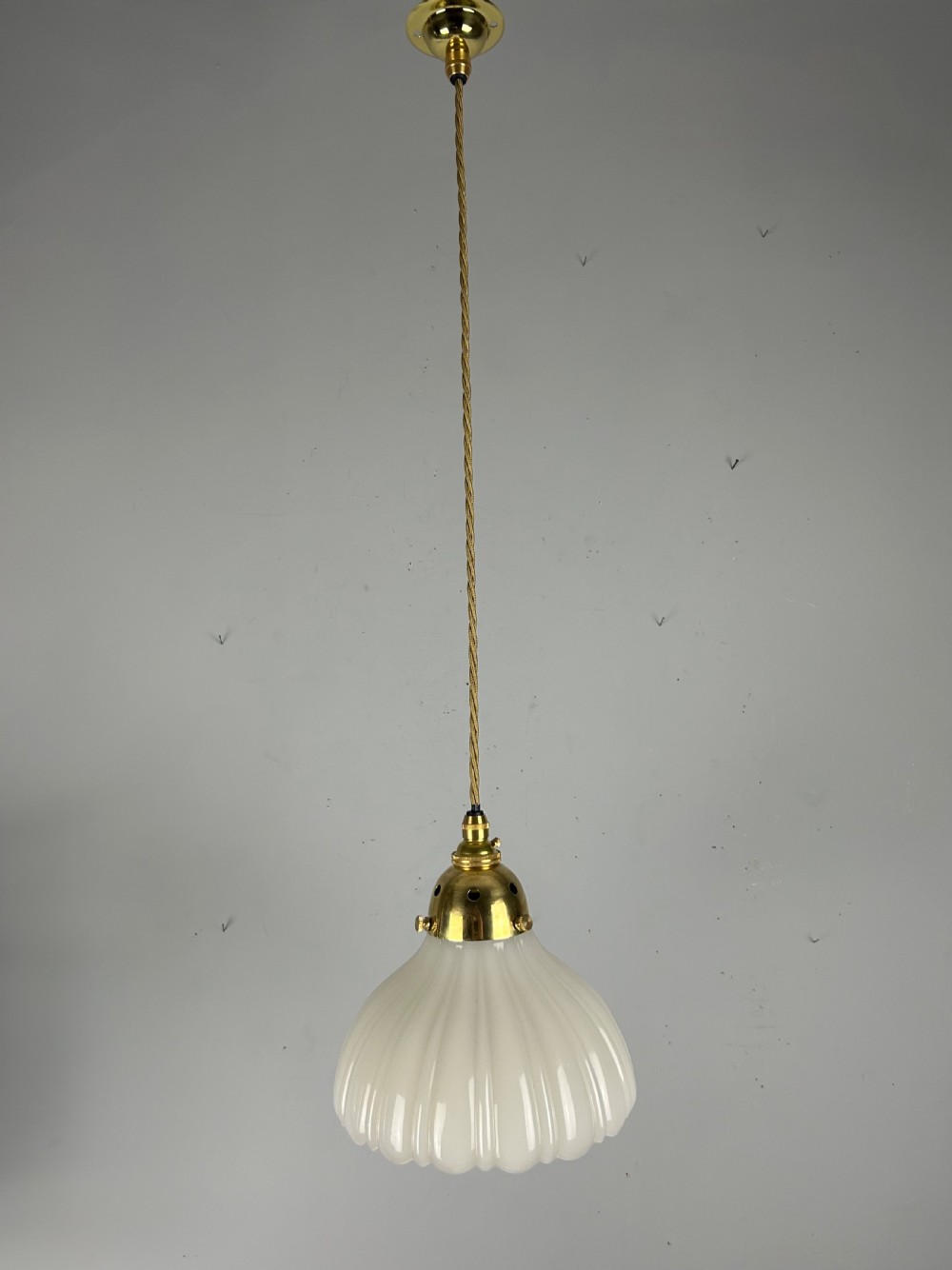 Edwardian Moonstone Glass Shade Pendant Ceiling Light  View V