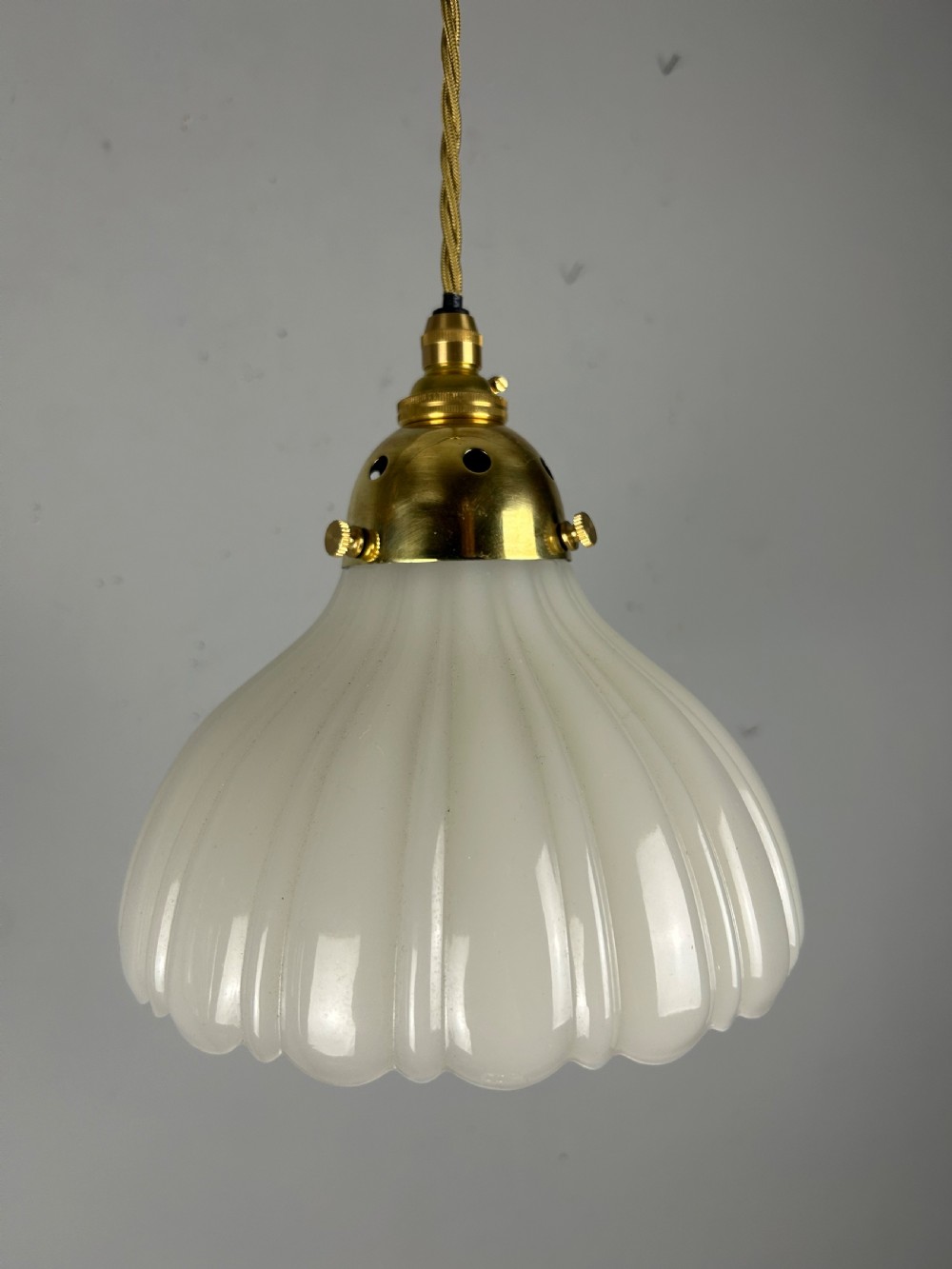Edwardian Moonstone Glass Shade Pendant Ceiling Light  View VI