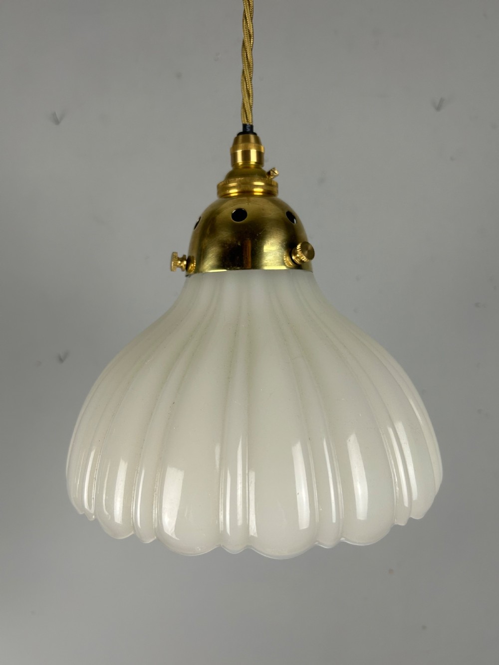 Edwardian Moonstone Glass Shade Pendant Ceiling Light  View VIII
