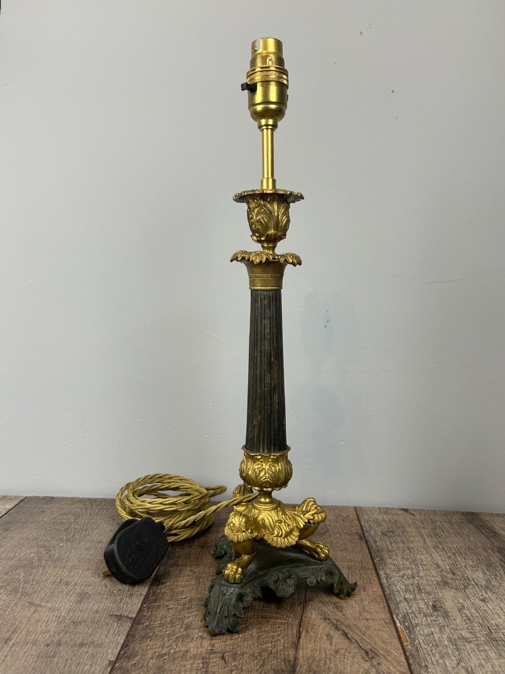 French 19th Century Gilt Brass Table Lamp, Rewired