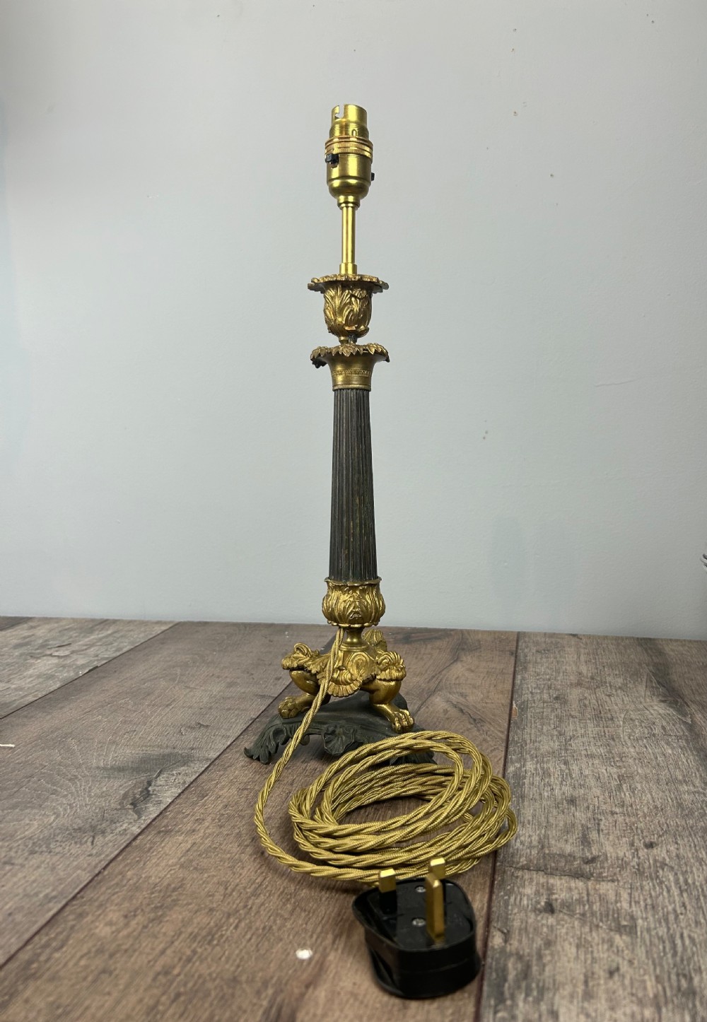 French 19th Century Gilt Brass Table Lamp, Rewired View II
