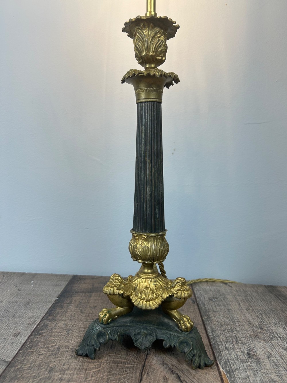 French 19th Century Gilt Brass Table Lamp, Rewired View III