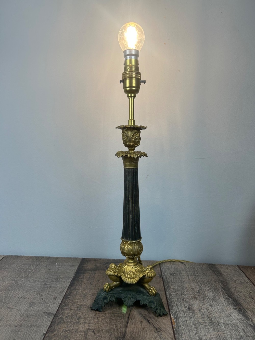 French 19th Century Gilt Brass Table Lamp, Rewired View IV
