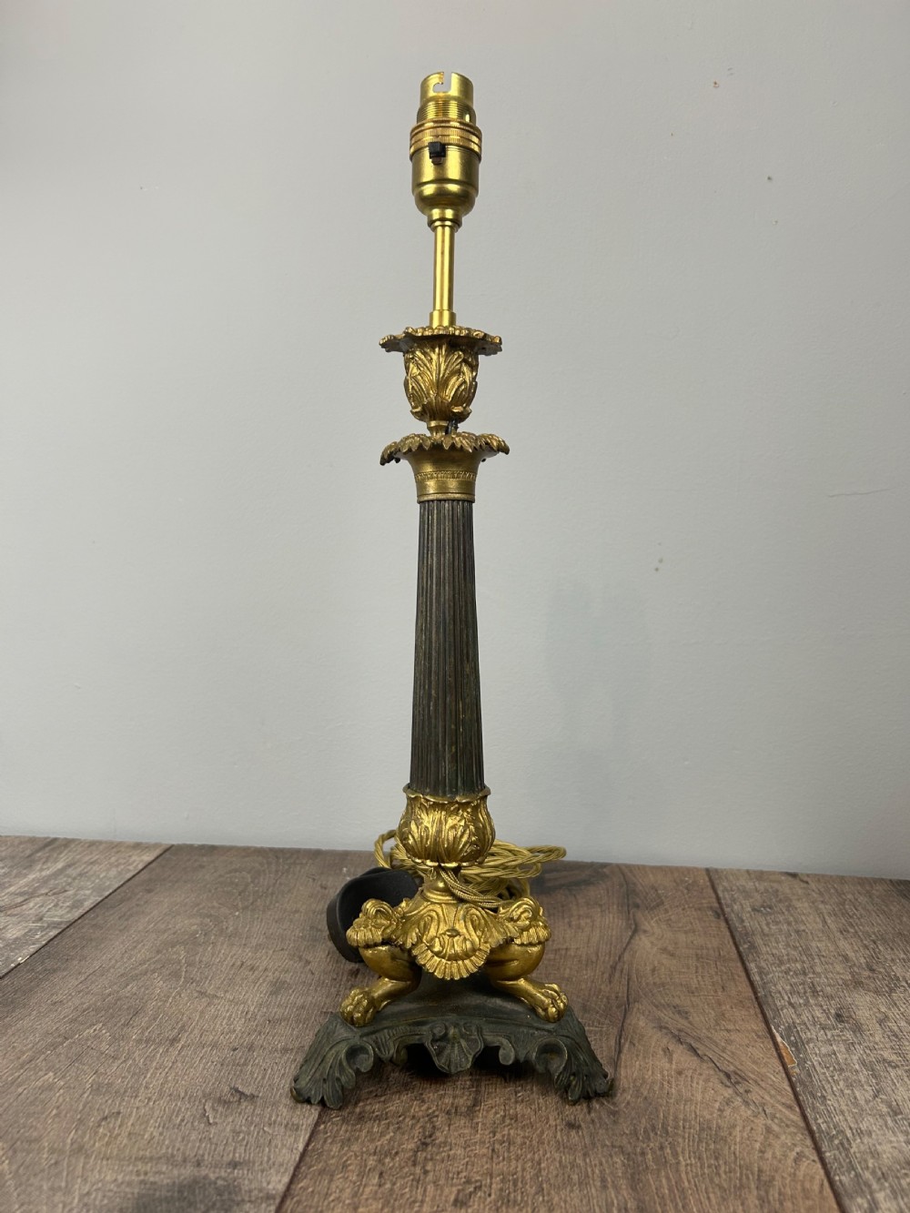 French 19th Century Gilt Brass Table Lamp, Rewired View V