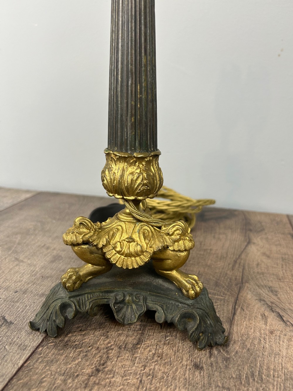 French 19th Century Gilt Brass Table Lamp, Rewired View VI