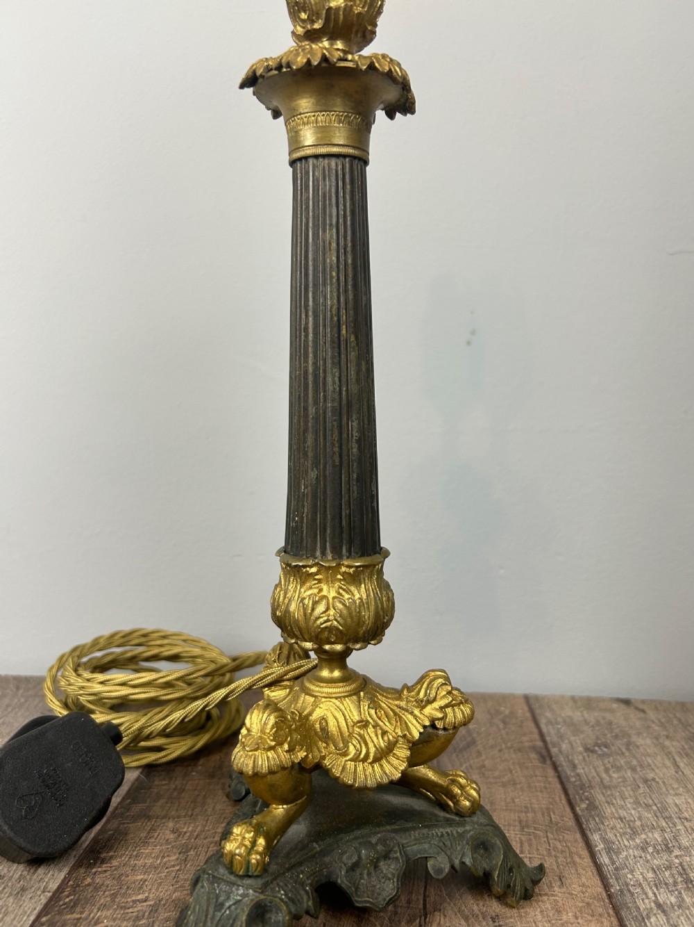 French 19th Century Gilt Brass Table Lamp, Rewired View IX