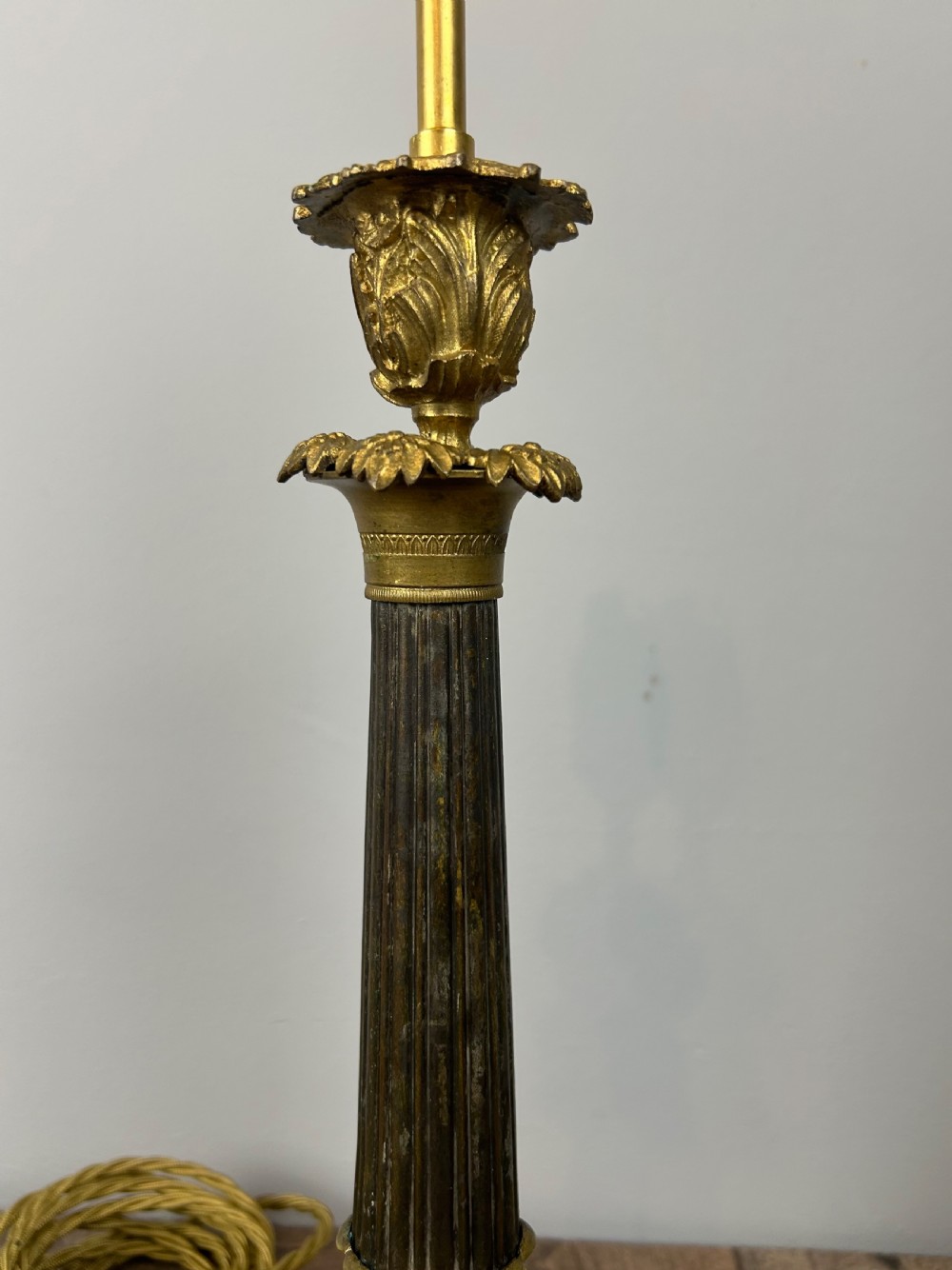 French 19th Century Gilt Brass Table Lamp, Rewired View X