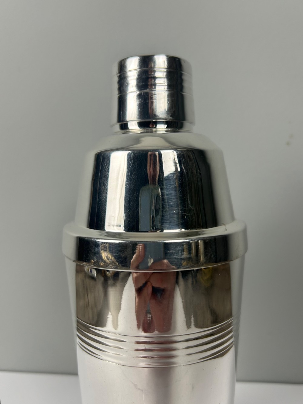 French Silver Plated Art Deco Cocktail Shaker. 3 Piece Mixer. Dees. Barware 1930. View III