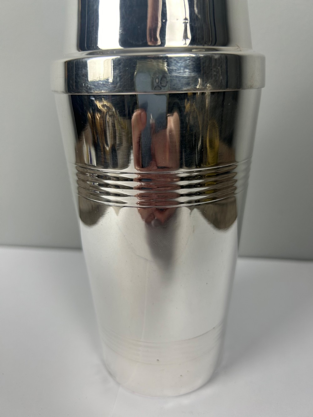 French Silver Plated Art Deco Cocktail Shaker. 3 Piece Mixer. Dees. Barware 1930. View IV