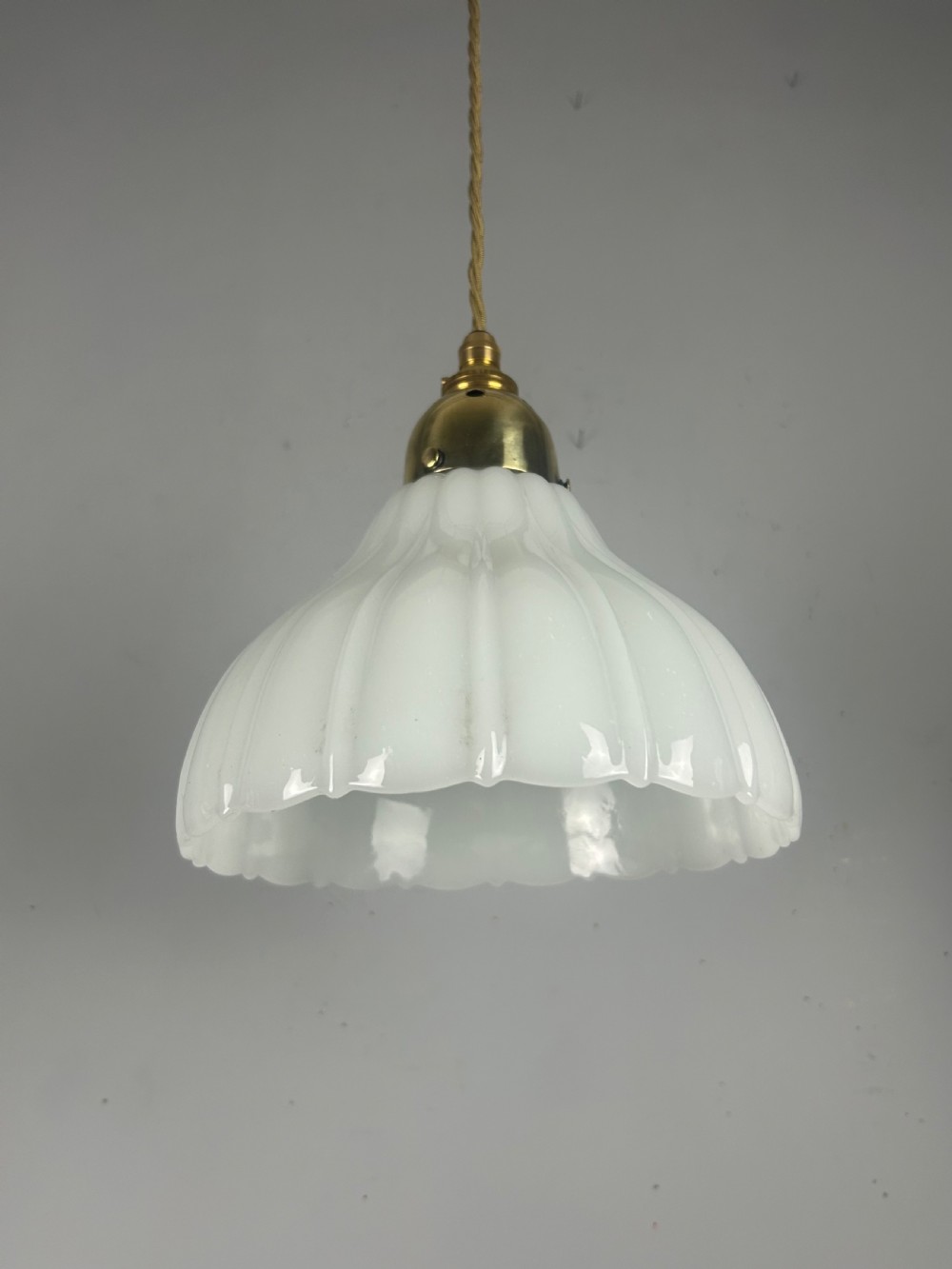 Edwardian Moonstone Glass Shade Pendant Ceiling Light View II