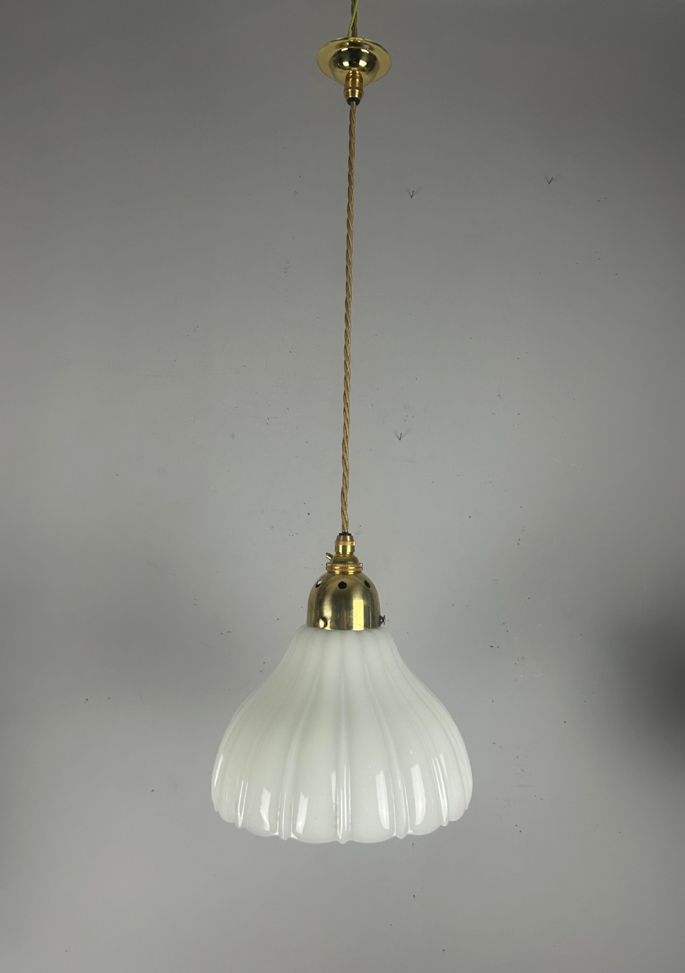 Edwardian Moonstone Glass Shade Pendant Ceiling Light View III