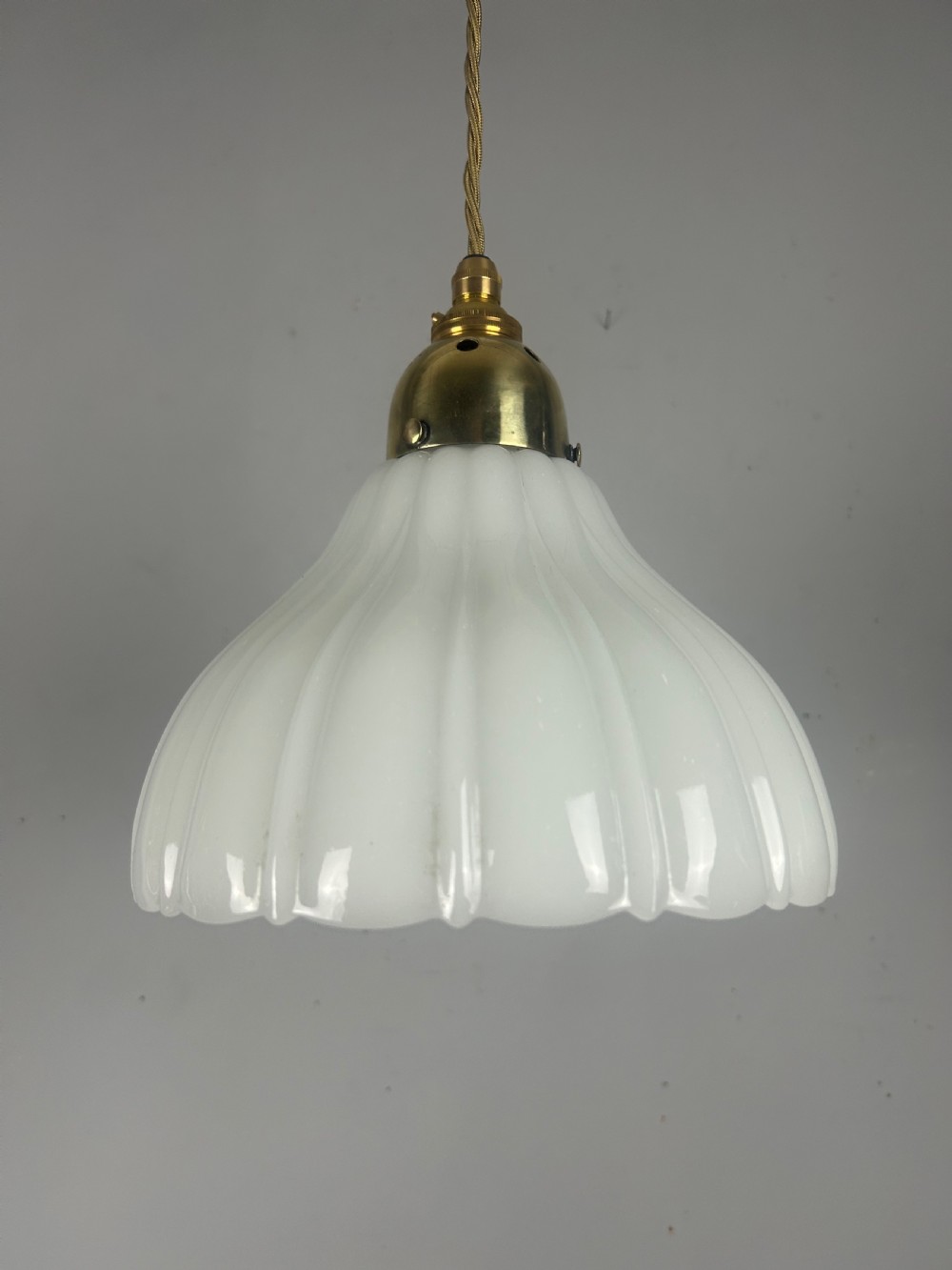 Edwardian Moonstone Glass Shade Pendant Ceiling Light View VI