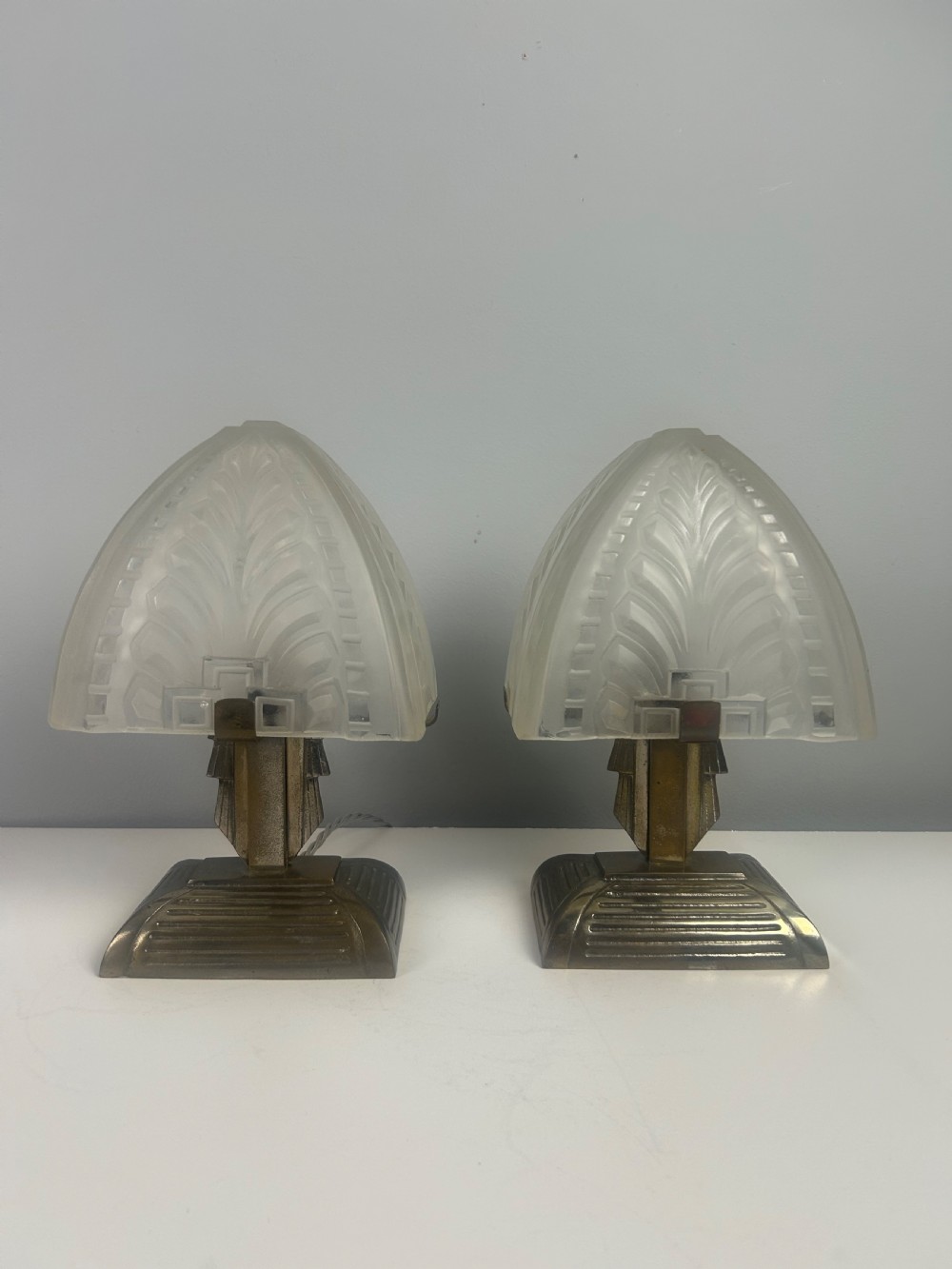 Pair of Art Deco Table Lamps with Original Shades