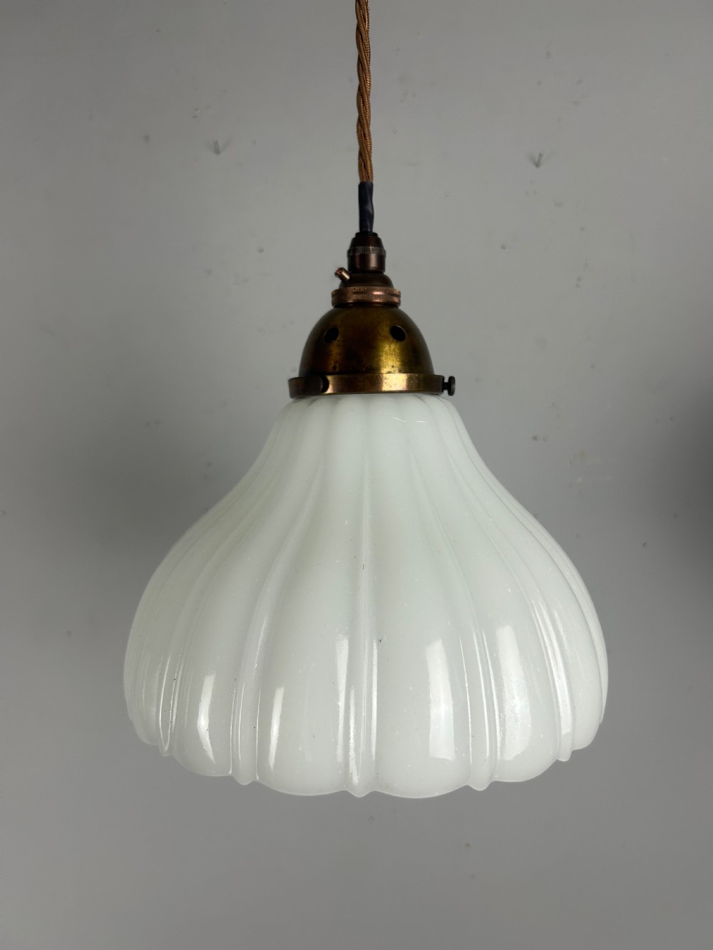 Edwardian Moonstone Glass Shade Pendant Ceiling Light With Aged Brass Gallery