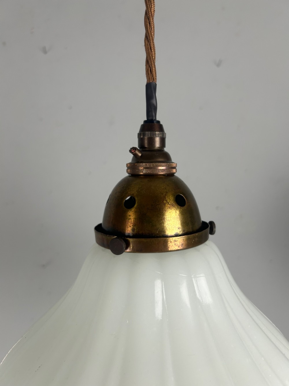 Edwardian Moonstone Glass Shade Pendant Ceiling Light With Aged Brass Gallery View IV