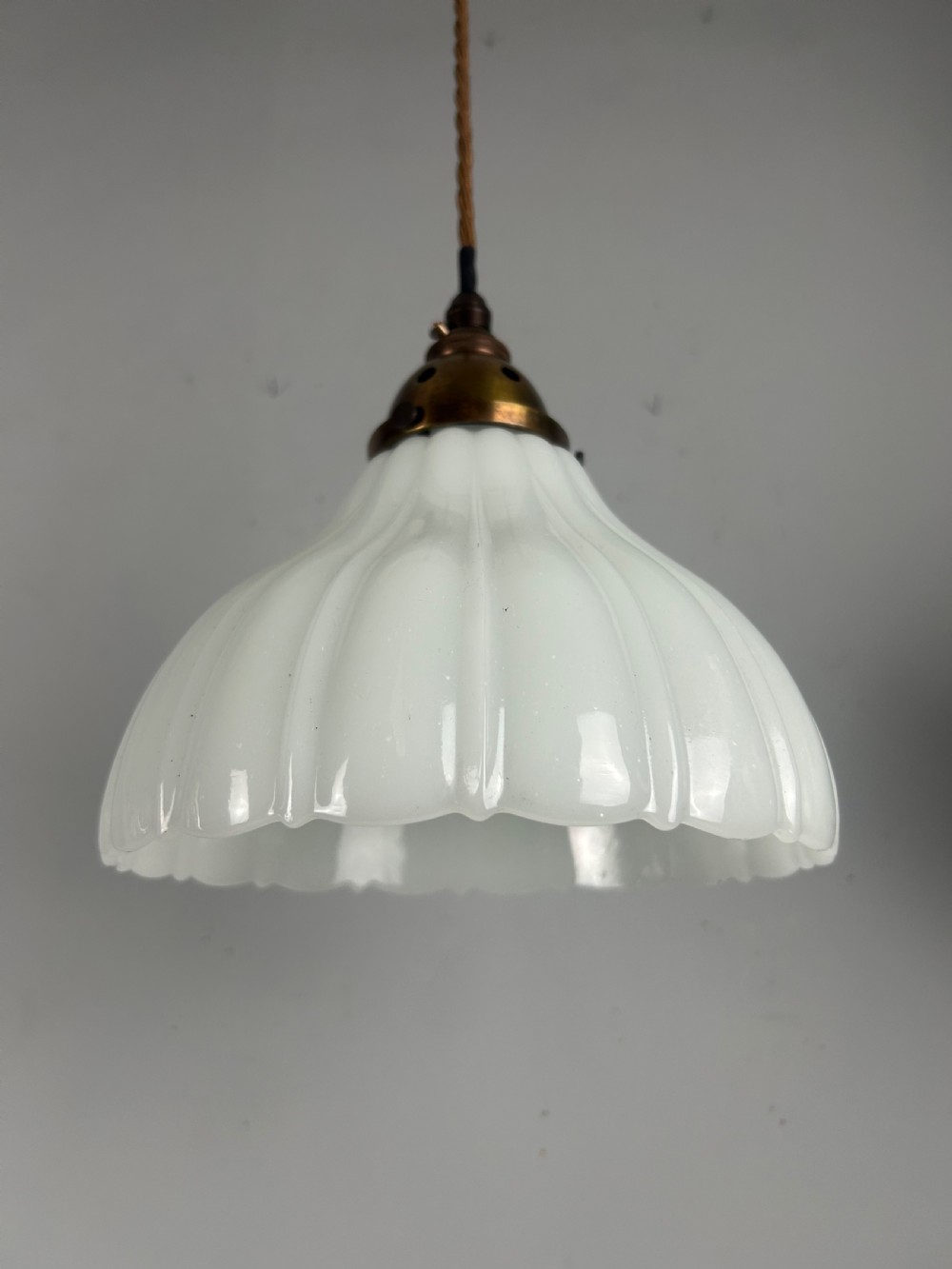 Edwardian Moonstone Glass Shade Pendant Ceiling Light With Aged Brass Gallery View V