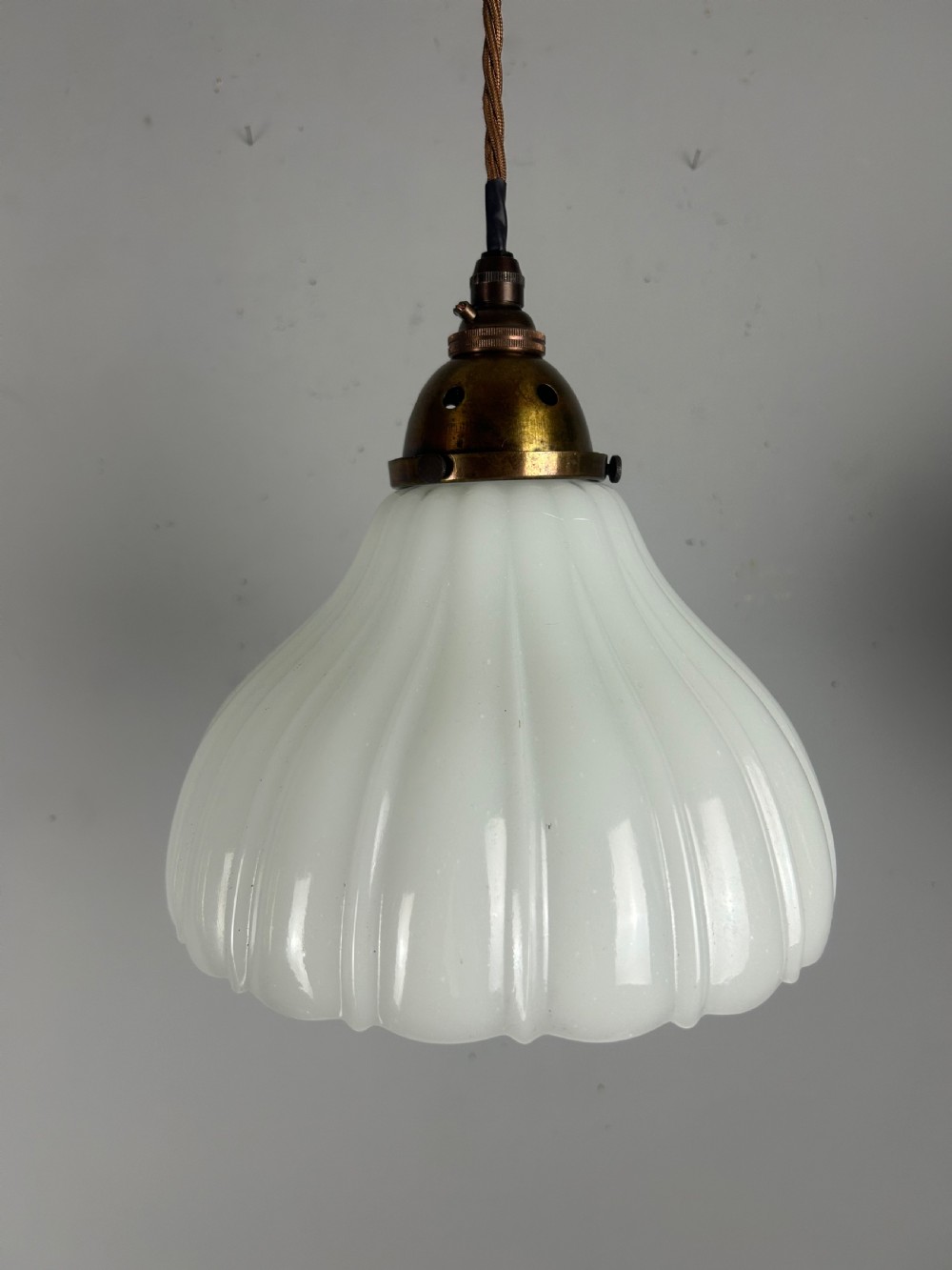 Edwardian Moonstone Glass Shade Pendant Ceiling Light With Aged Brass Gallery View VI