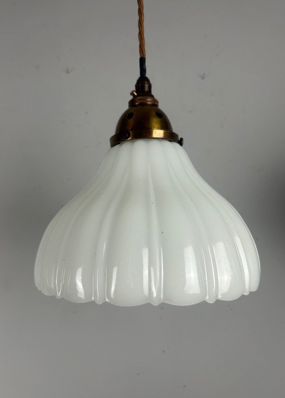 Edwardian Moonstone Glass Shade Pendant Ceiling Light With Aged Brass Gallery View VII