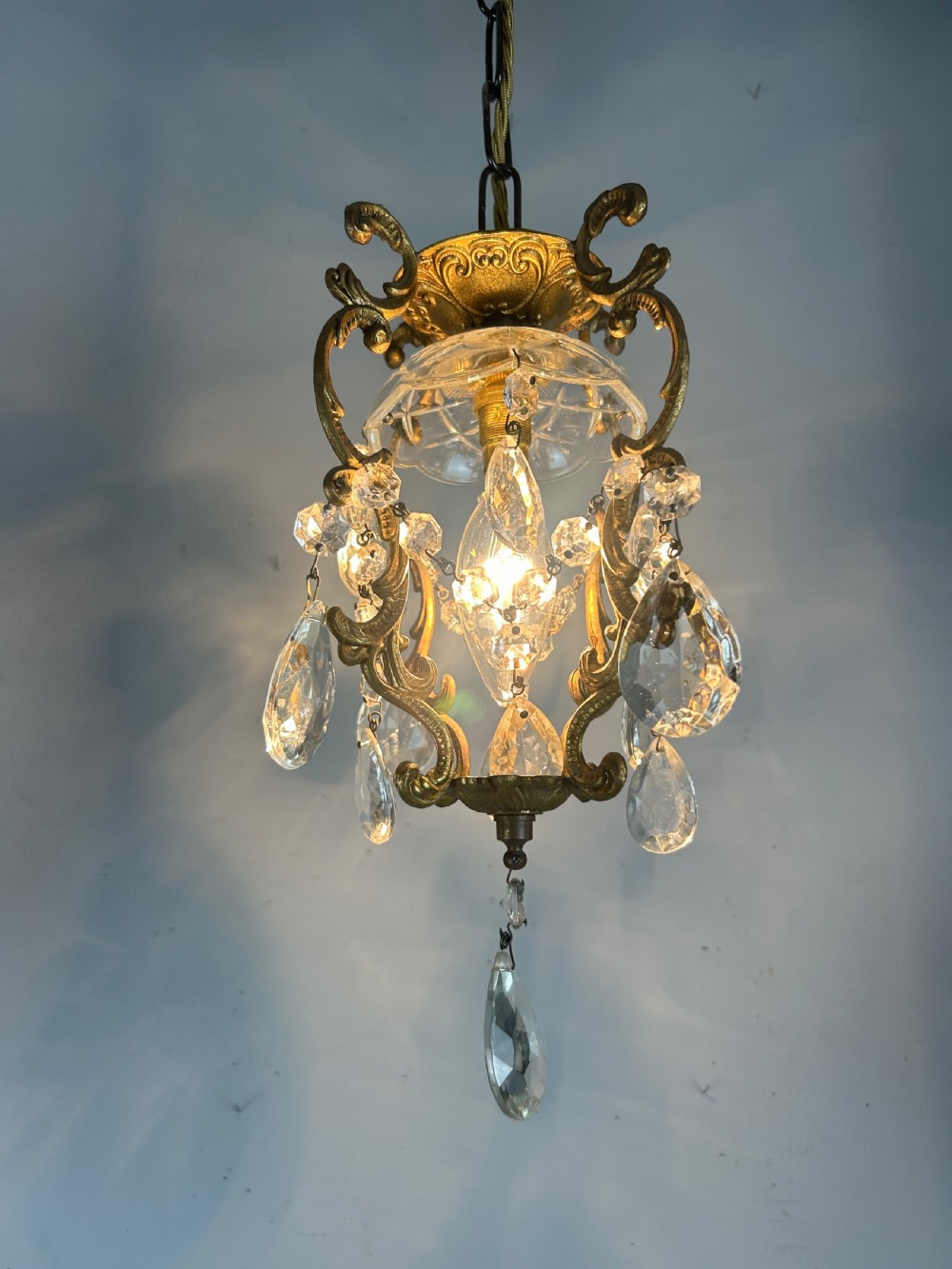 French Single Light Gilt Brass Chandelier, Ceiling Light  View VI