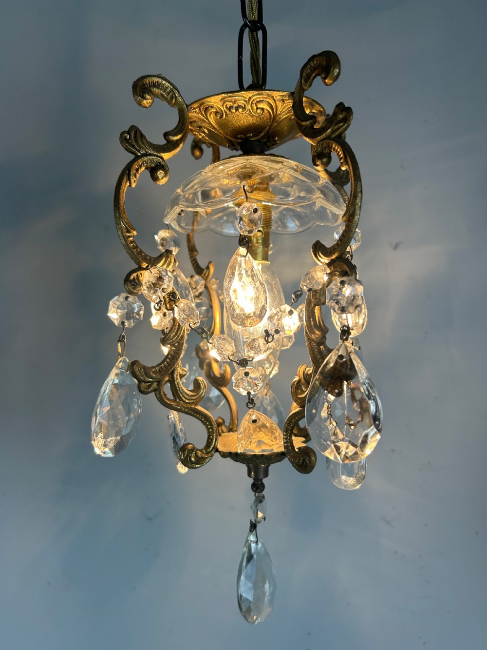 French Single Light Gilt Brass Chandelier, Ceiling Light  View VII