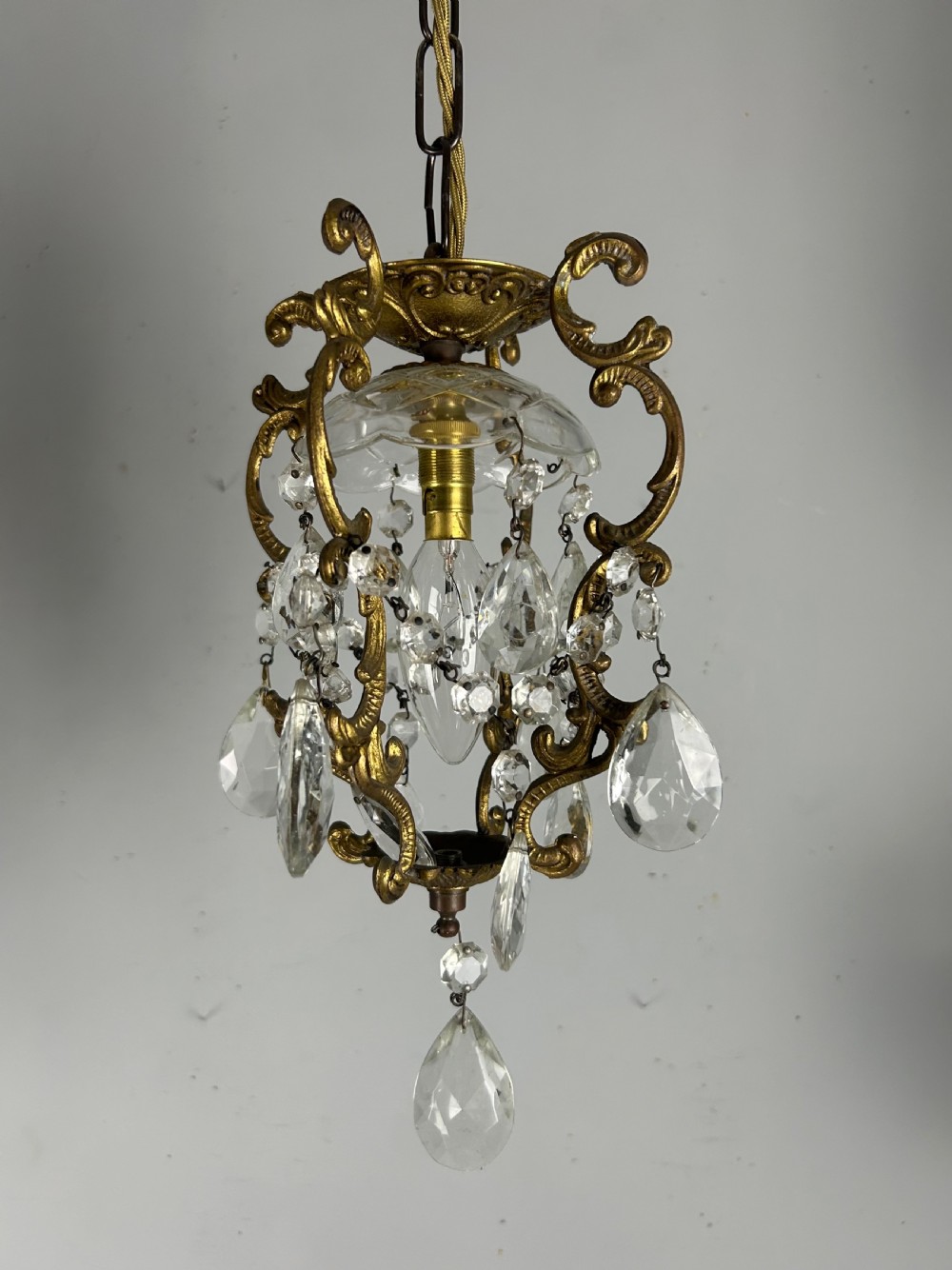 French Single Light Gilt Brass Chandelier, Ceiling Light  View VIII