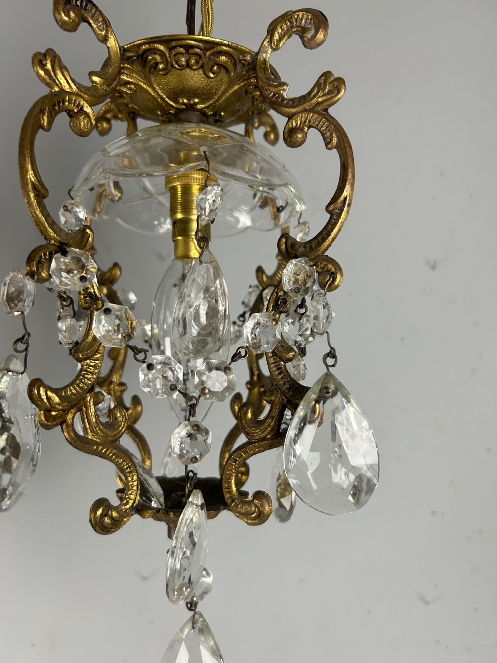 French Single Light Gilt Brass Chandelier, Ceiling Light  View IX