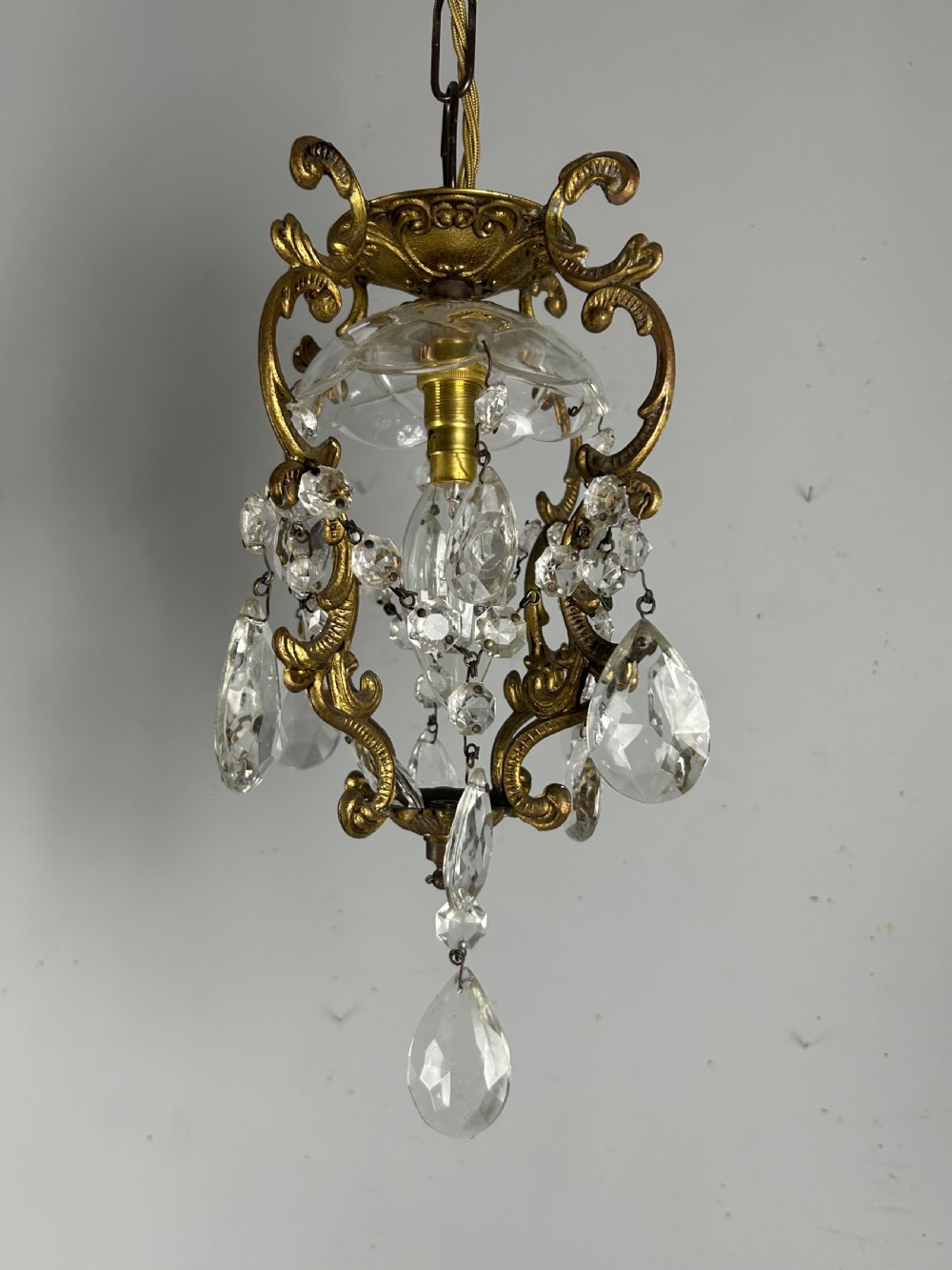 French Single Light Gilt Brass Chandelier, Ceiling Light  View X