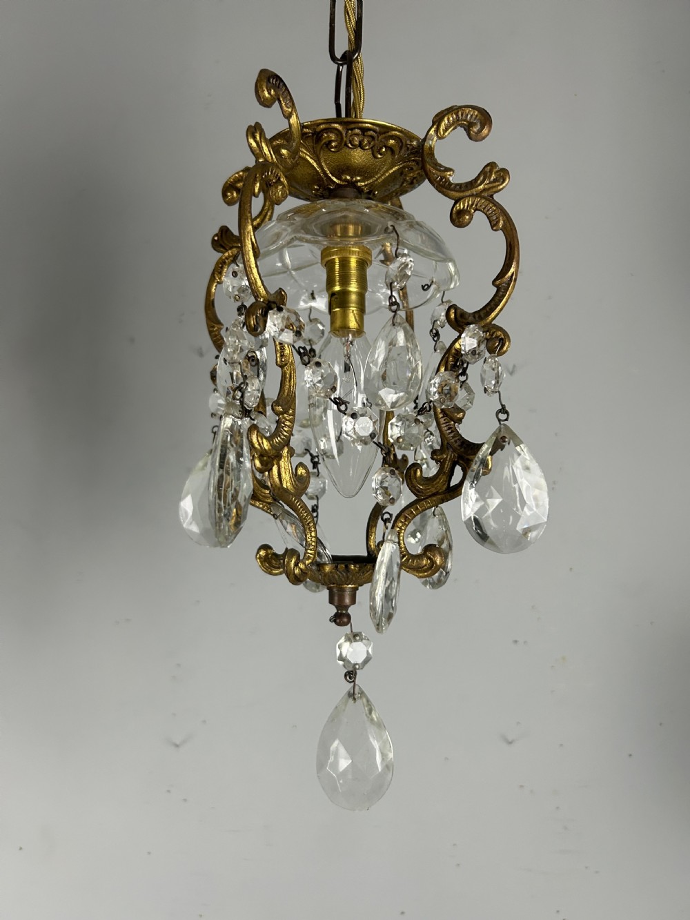 French Single Light Gilt Brass Chandelier, Ceiling Light  View XIII