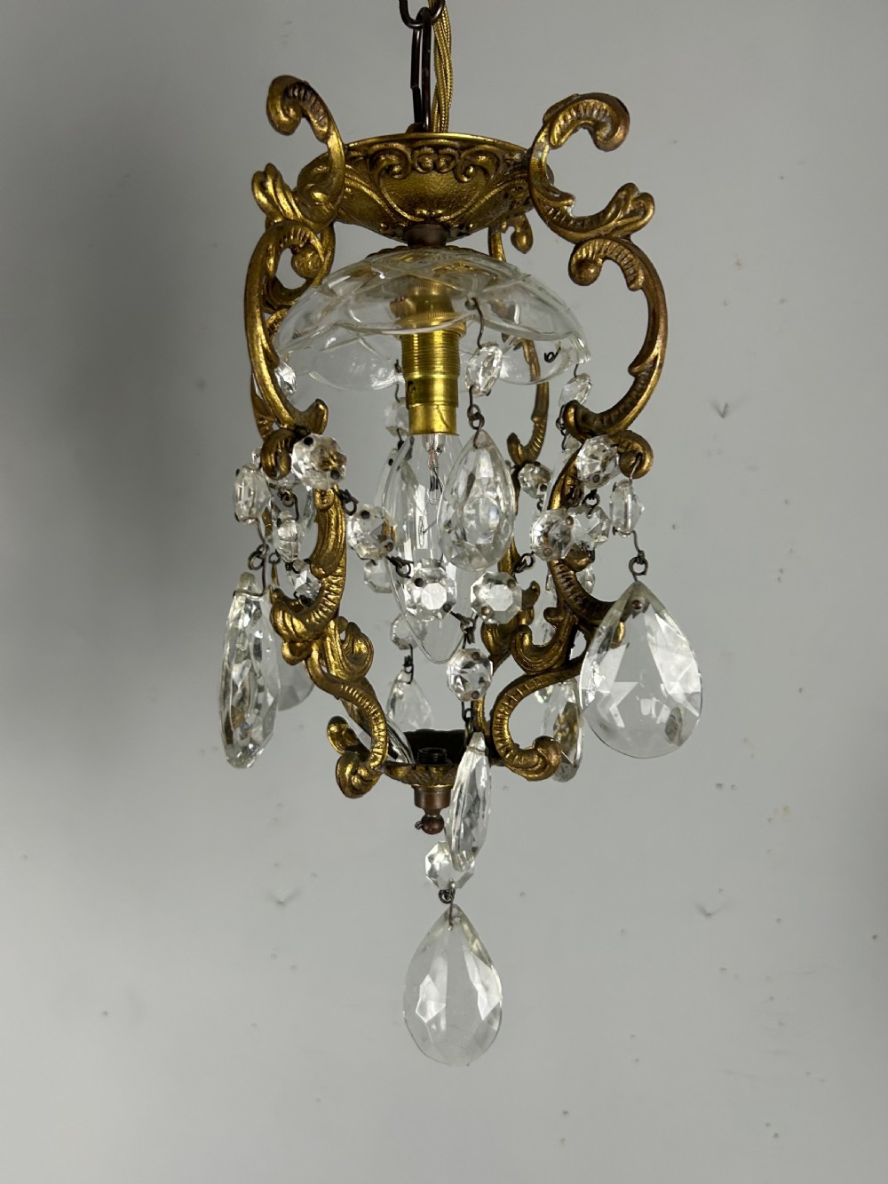 French Single Light Gilt Brass Chandelier, Ceiling Light  View XIV