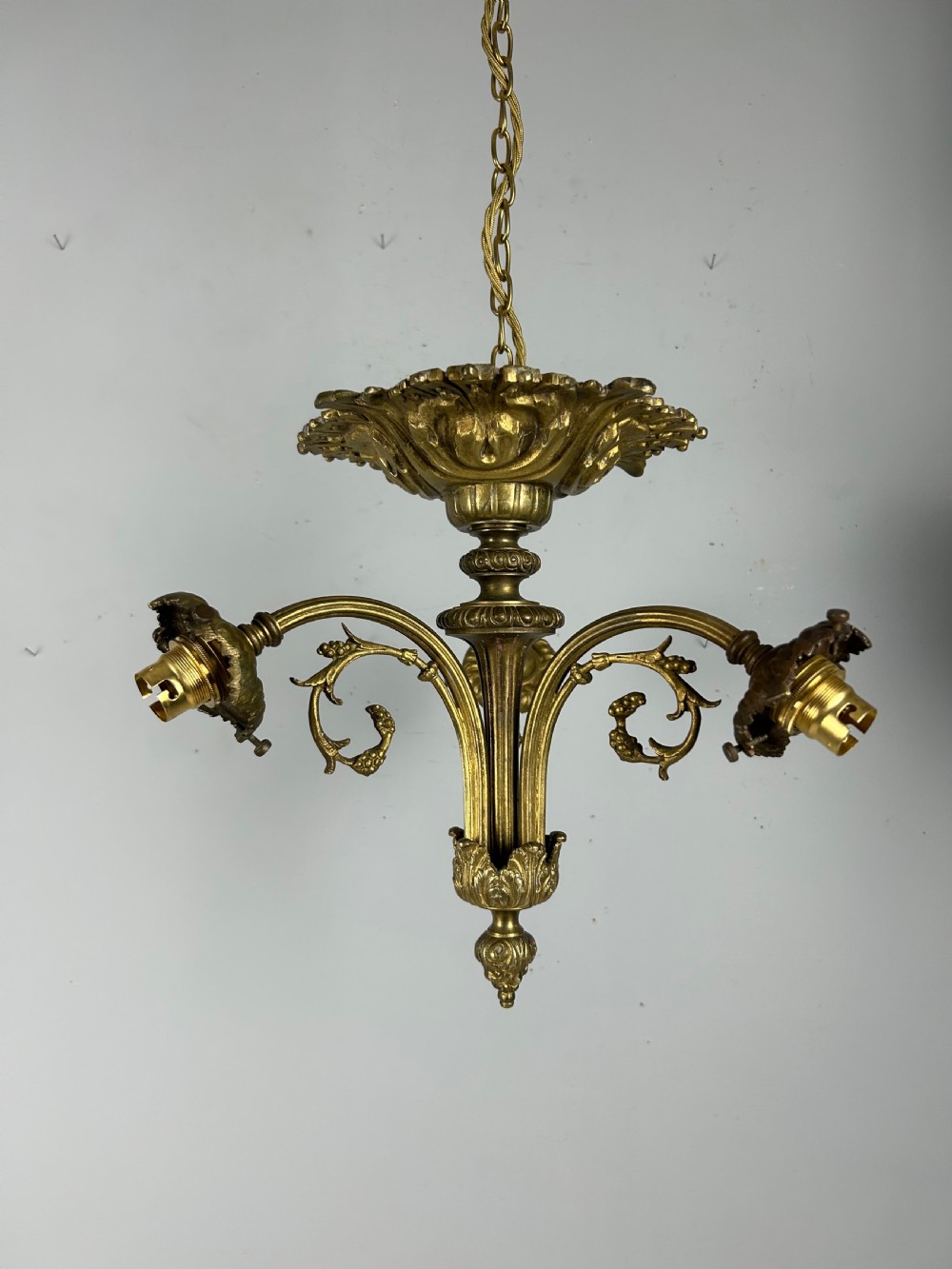 French 19th Century 3 Light Chandelier Ceiling Light View VIII