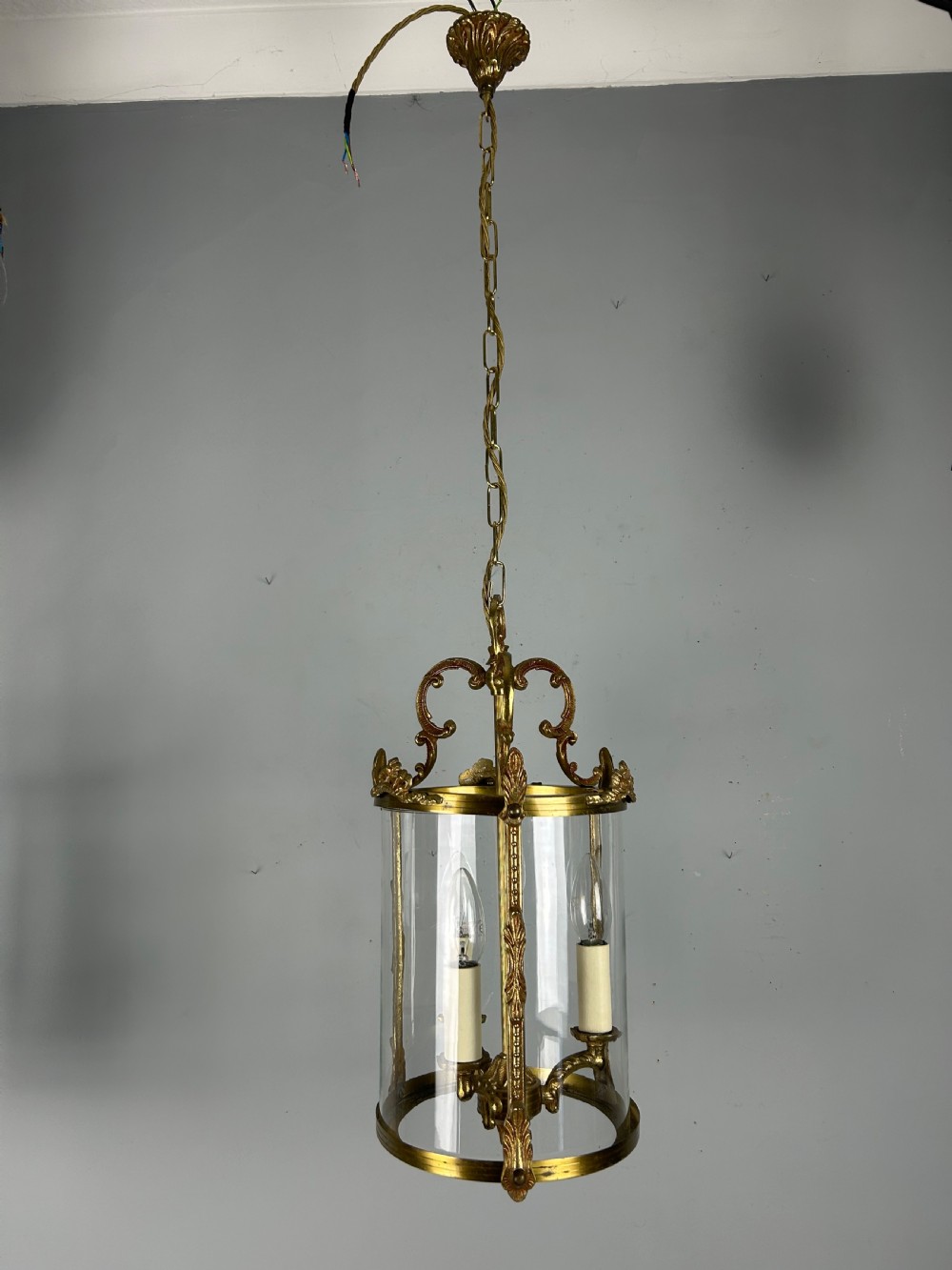 French Gilded Brass Triple Light Antique Lantern View IV