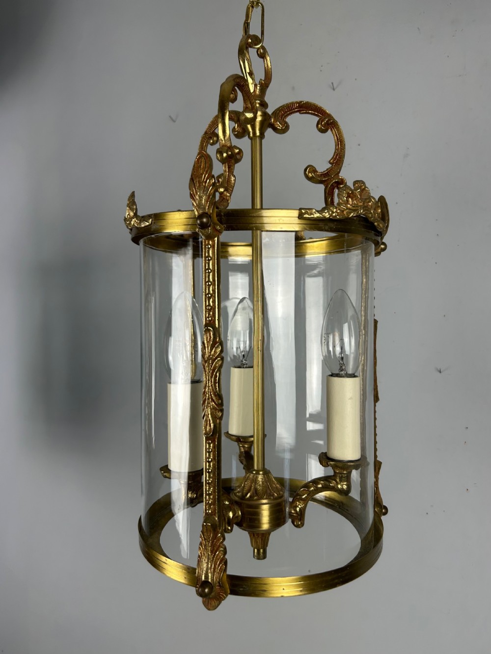 French Gilded Brass Triple Light Antique Lantern View VI