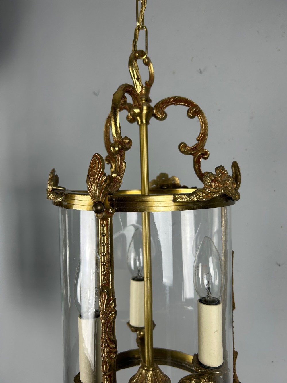 French Gilded Brass Triple Light Antique Lantern View VII